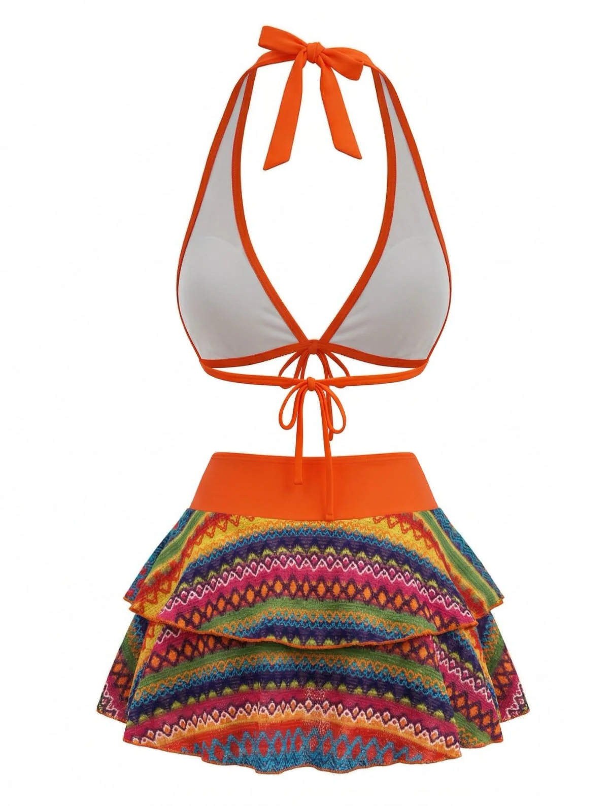 Orange 80er Boho Bikini-Set & Rock-Cover-Up - Image 3