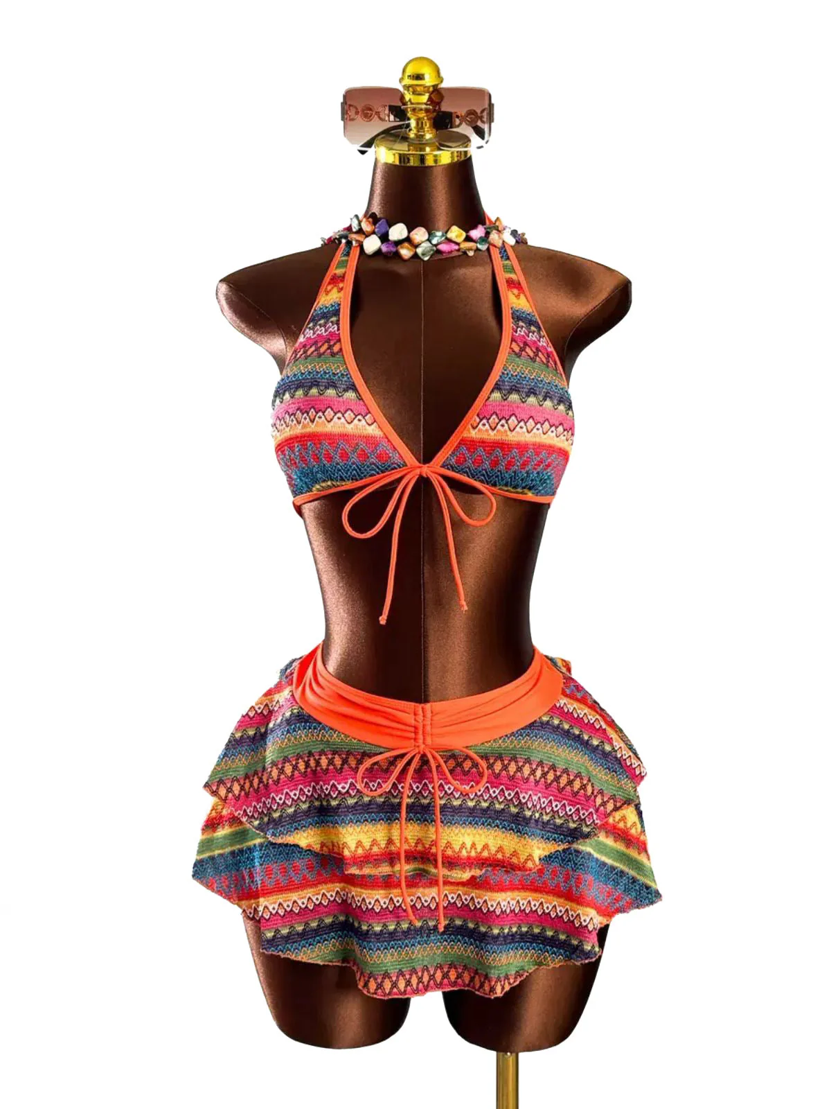 Orange 80er Boho Bikini-Set & Rock-Cover-Up - Image 6