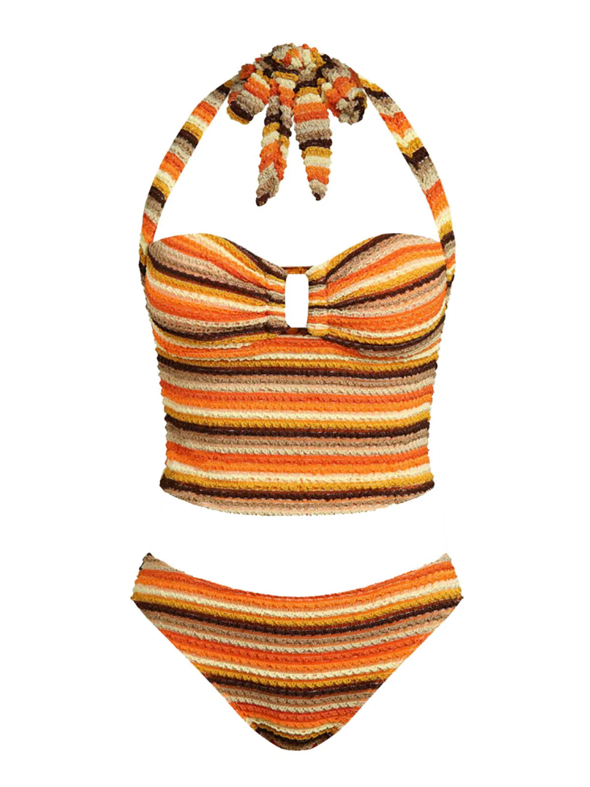 Orange 1980er Stricken Streifen Neckholder Tankini Set - Image 2