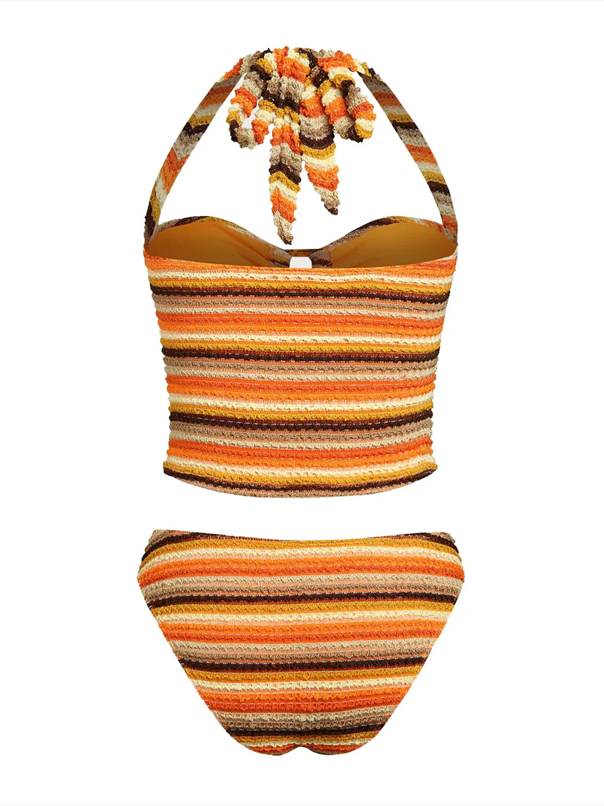 Orange 1980er Stricken Streifen Neckholder Tankini Set - Image 3