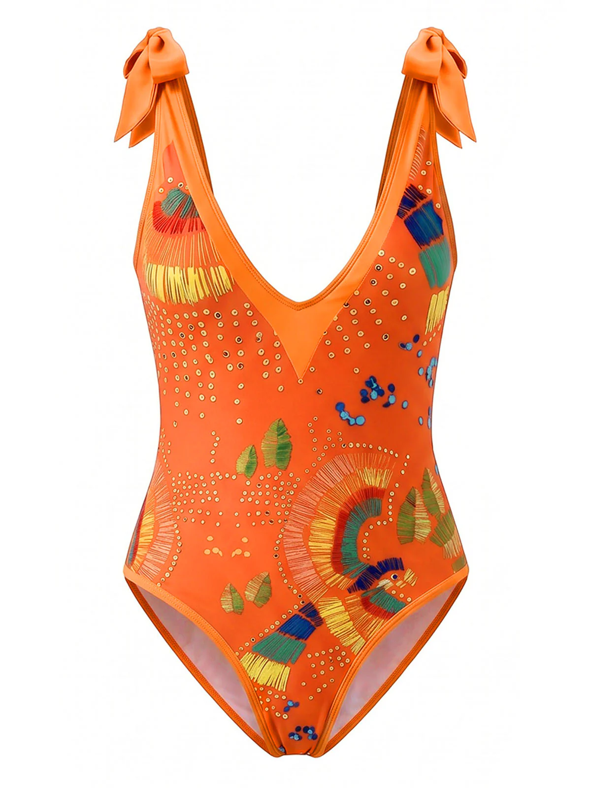 [Vorverkauf] Orange 50er Badeanzug & Cover-Up mit Tribal-Print und Neckholder - Image 2
