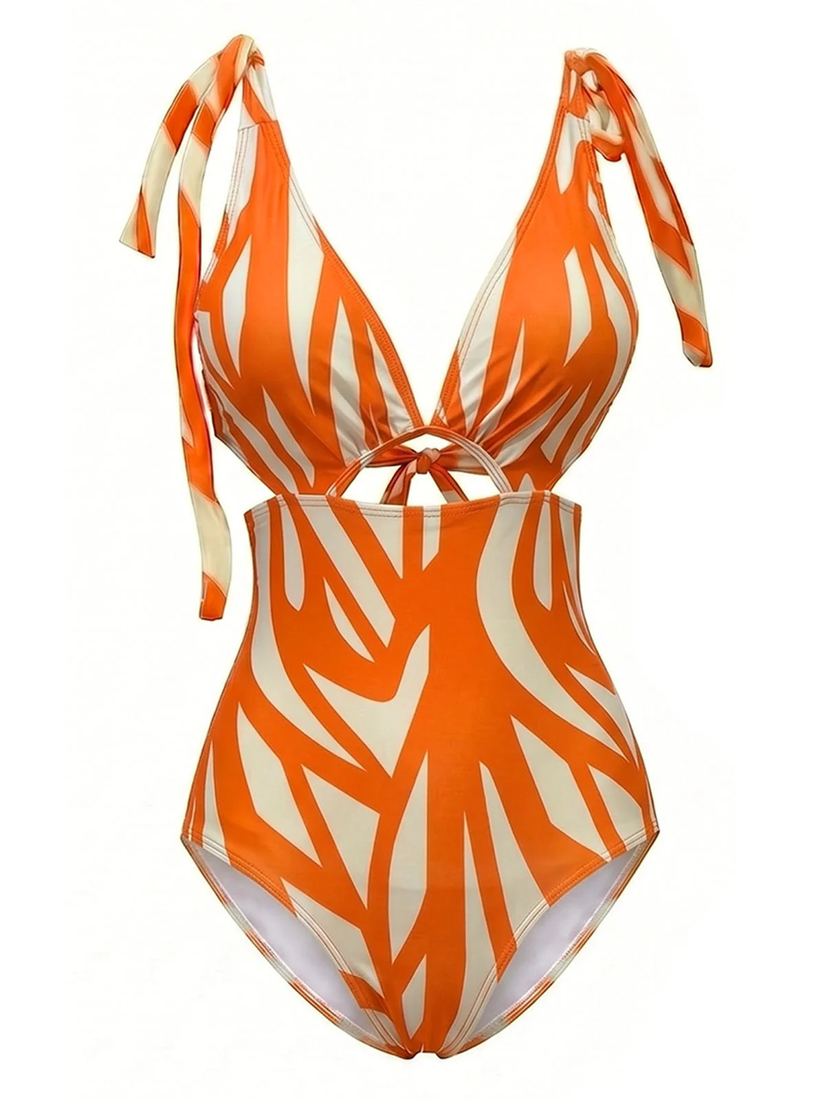 [Vorverkauf] Orange 60er Badeanzug & Cover-Up mit Abstrakt-Print und Cut-out - Image 2