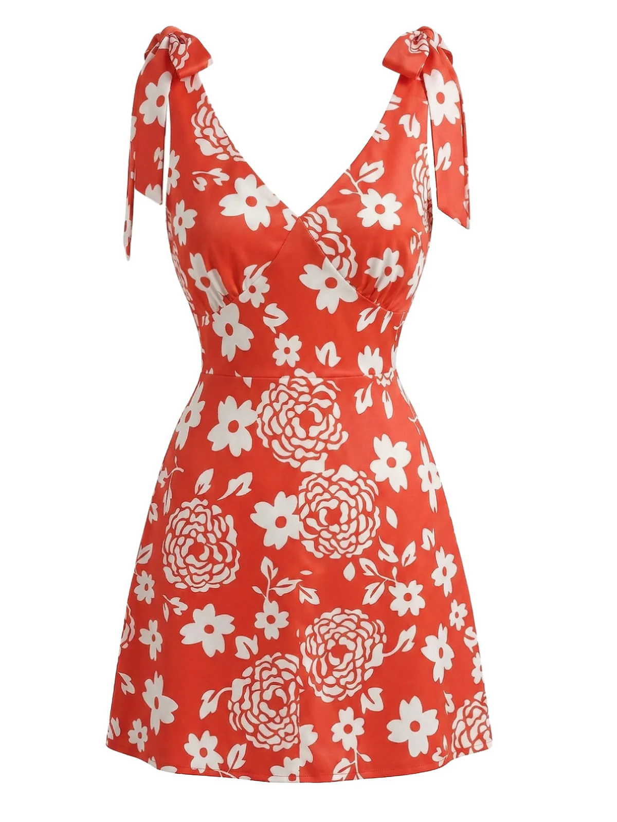 Orange 70er Minikleid mit Blumen und V-Ausschnitt - Image 2