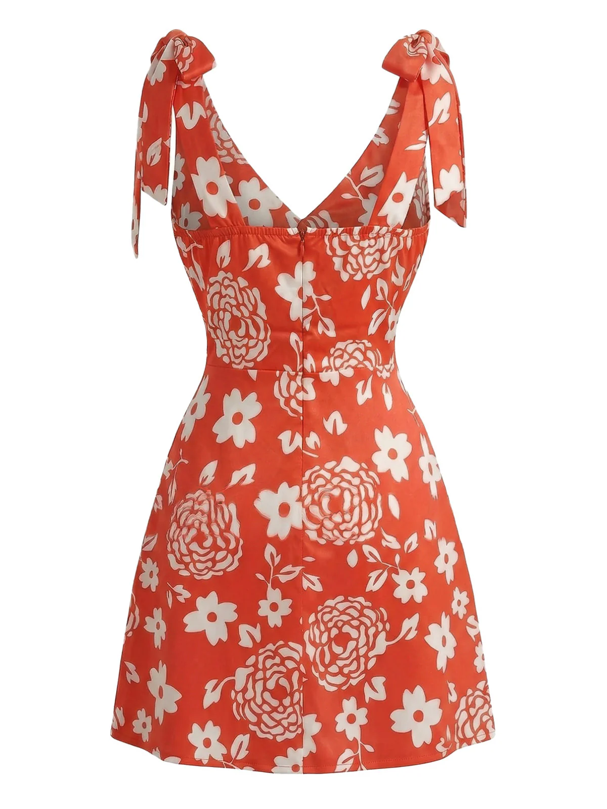 Orange 70er Minikleid mit Blumen und V-Ausschnitt - Image 3