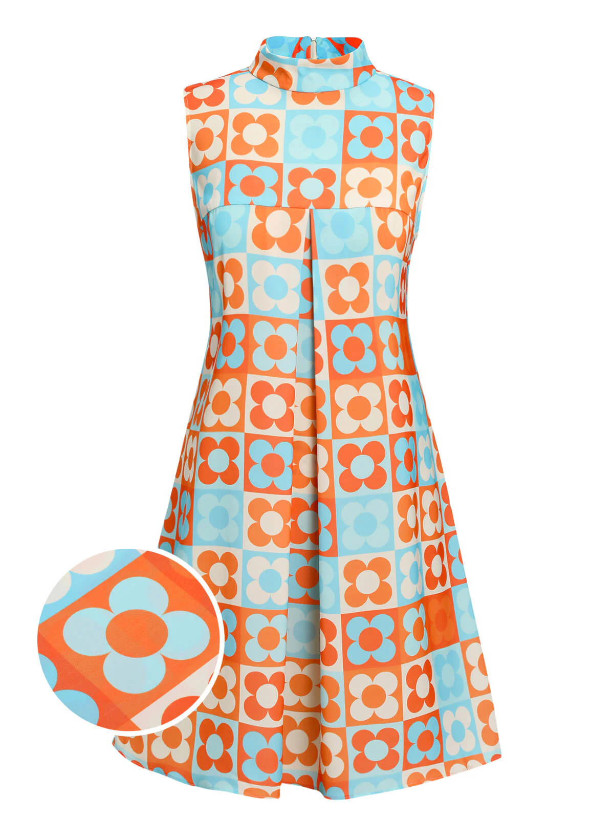 Blau 1960er Blume Stehkragen Kleid - Image 5