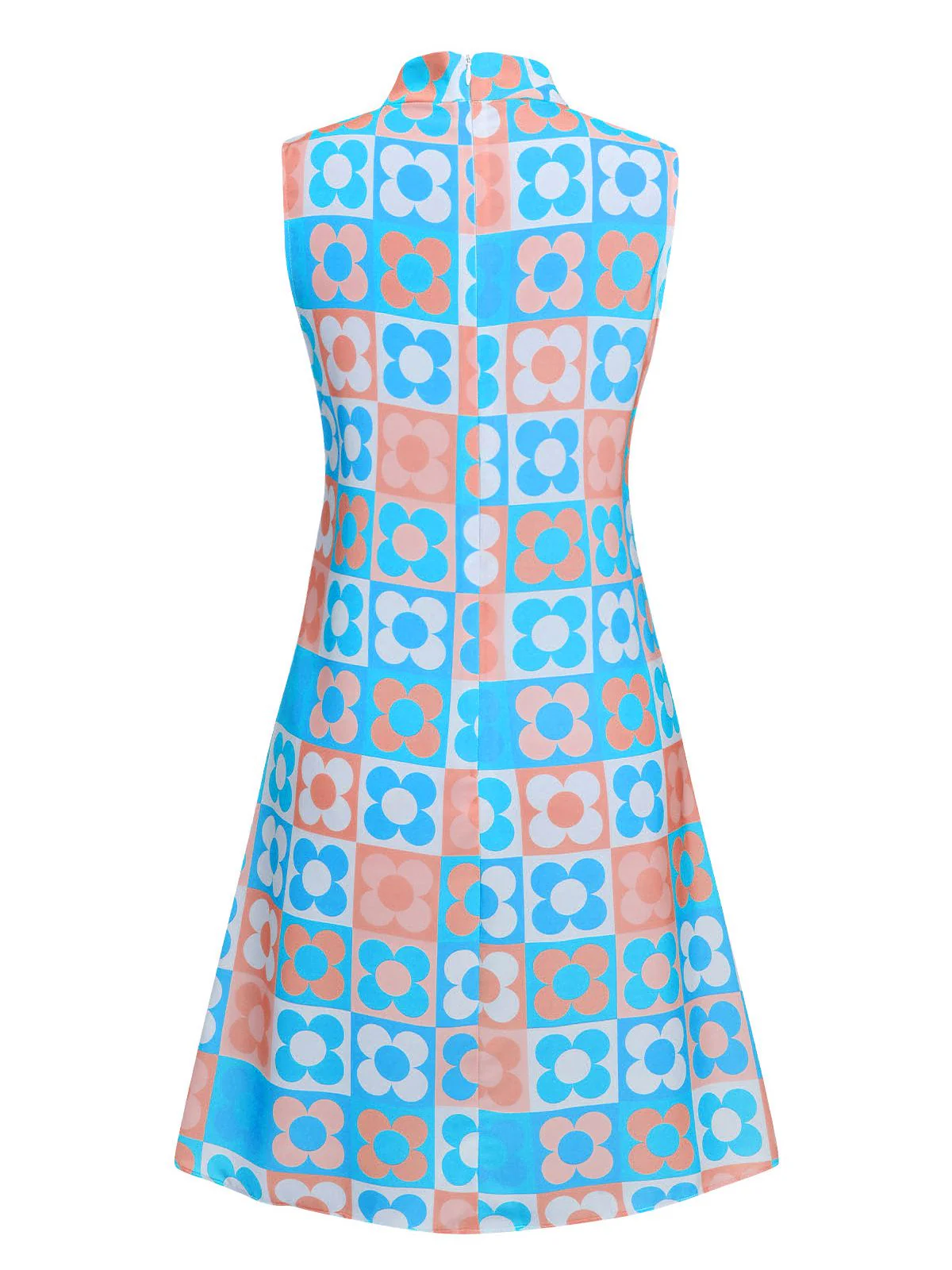 Blau 1960er Blume Stehkragen Kleid - Image 4