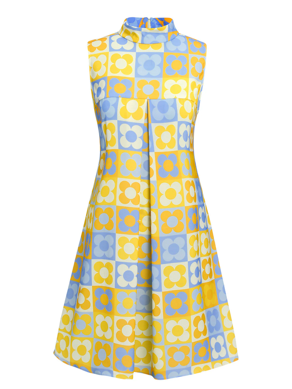 Orange & Blau 1960er Blume Stehkragen Kleid - Image 12