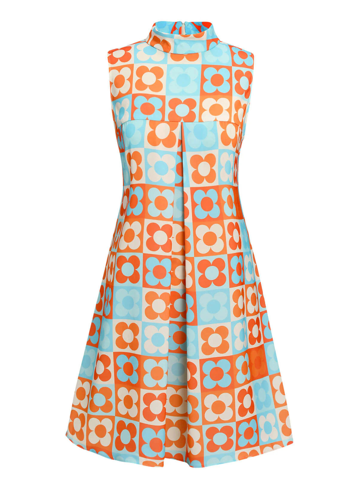 Blau 1960er Blume Stehkragen Kleid - Image 6