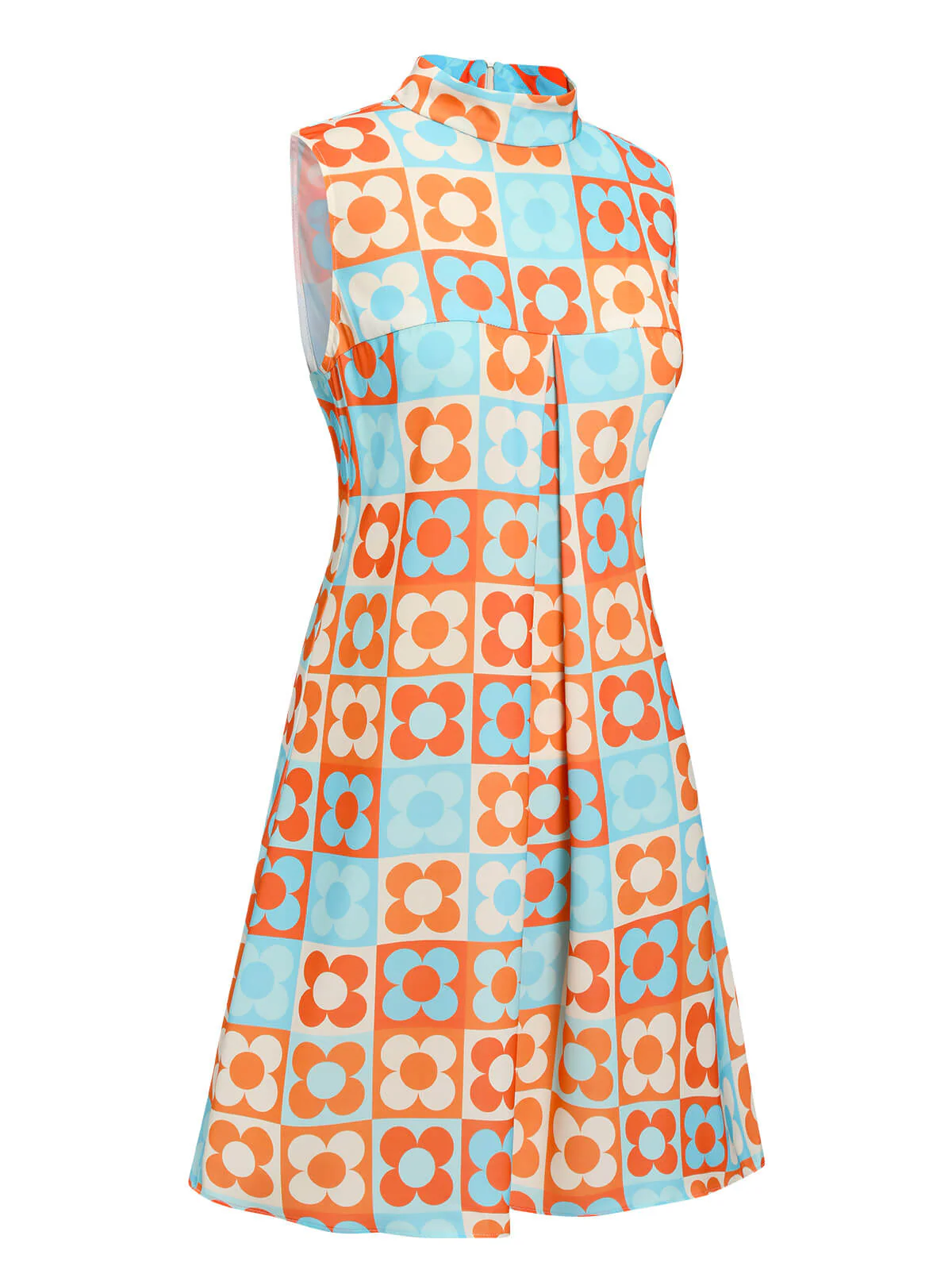 Blau 1960er Blume Stehkragen Kleid - Image 7