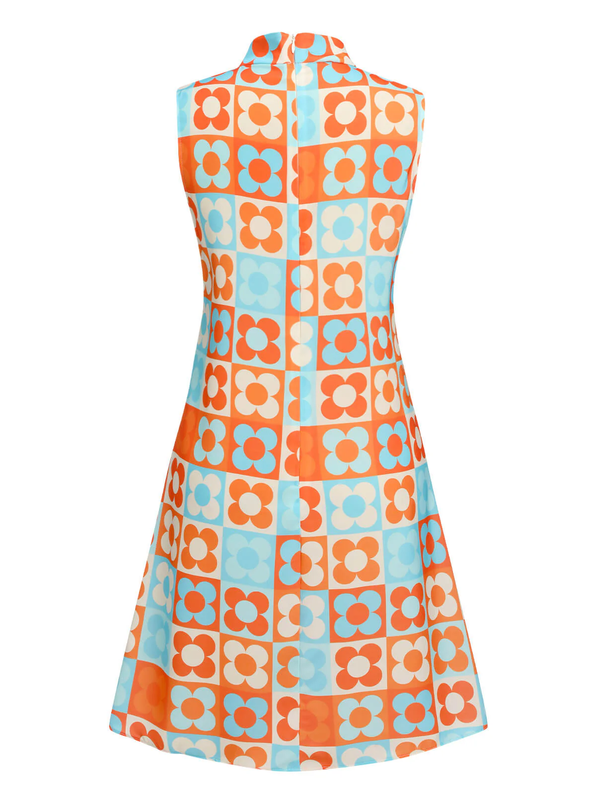 Blau 1960er Blume Stehkragen Kleid - Image 8