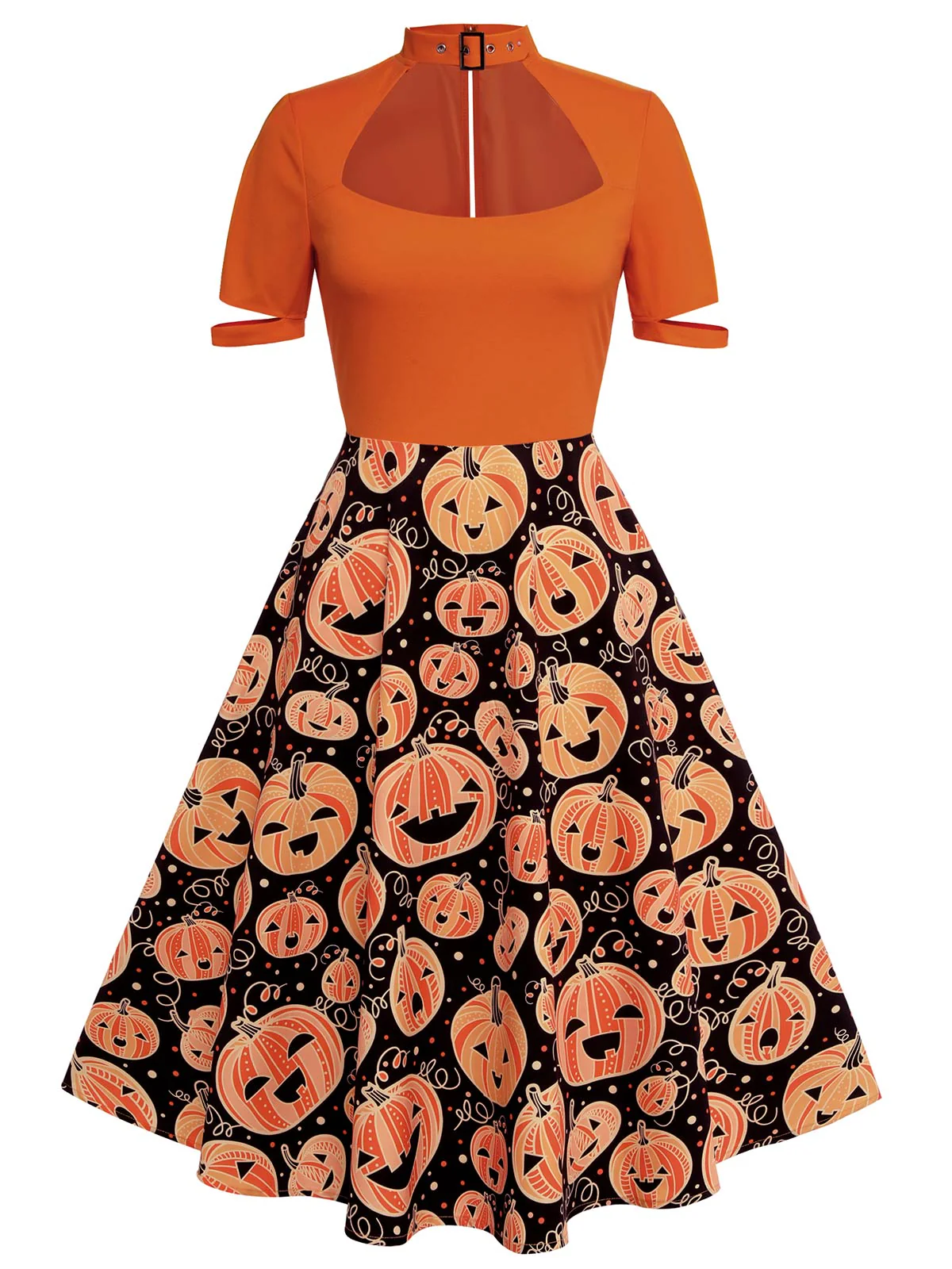 Orange 1950er Halloween Kürbis Swing Kleid - Image 2