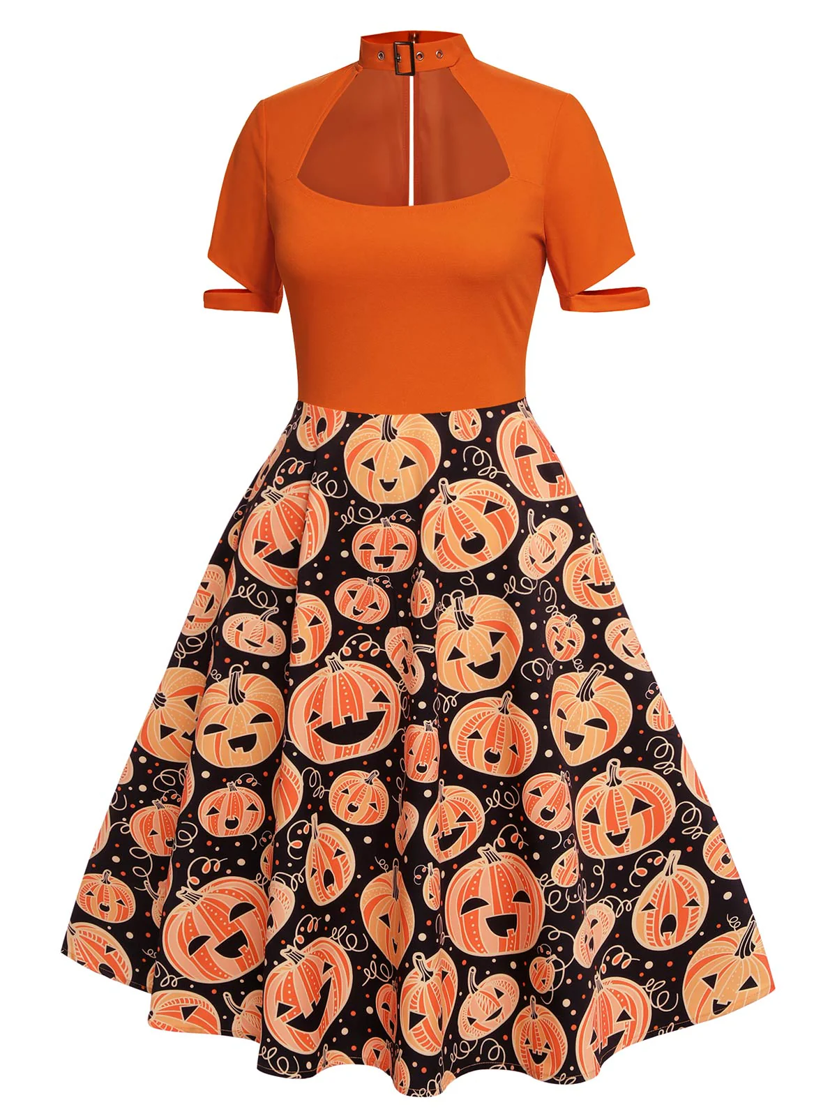 Orange 1950er Halloween Kürbis Swing Kleid - Image 3