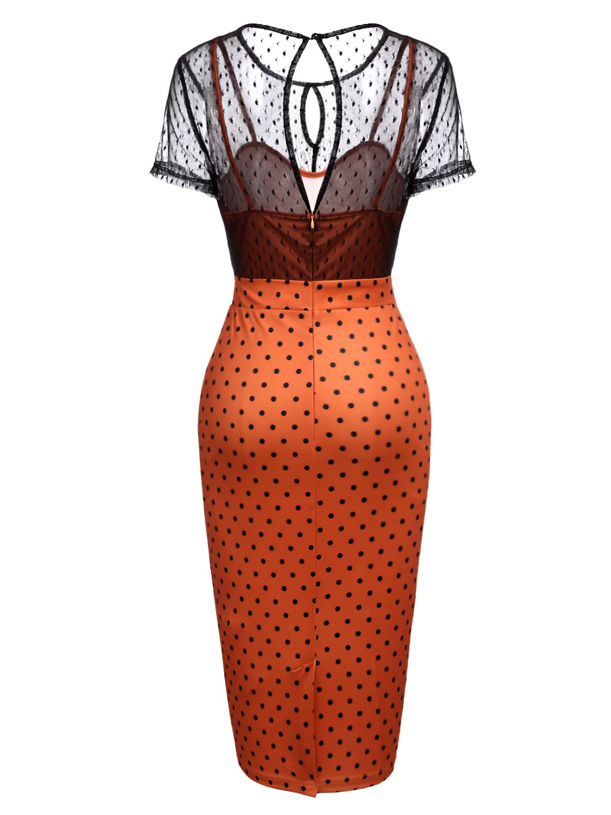 ORANGE VINTAGE KURZARM DOT PENCIL KLEID - Image 3
