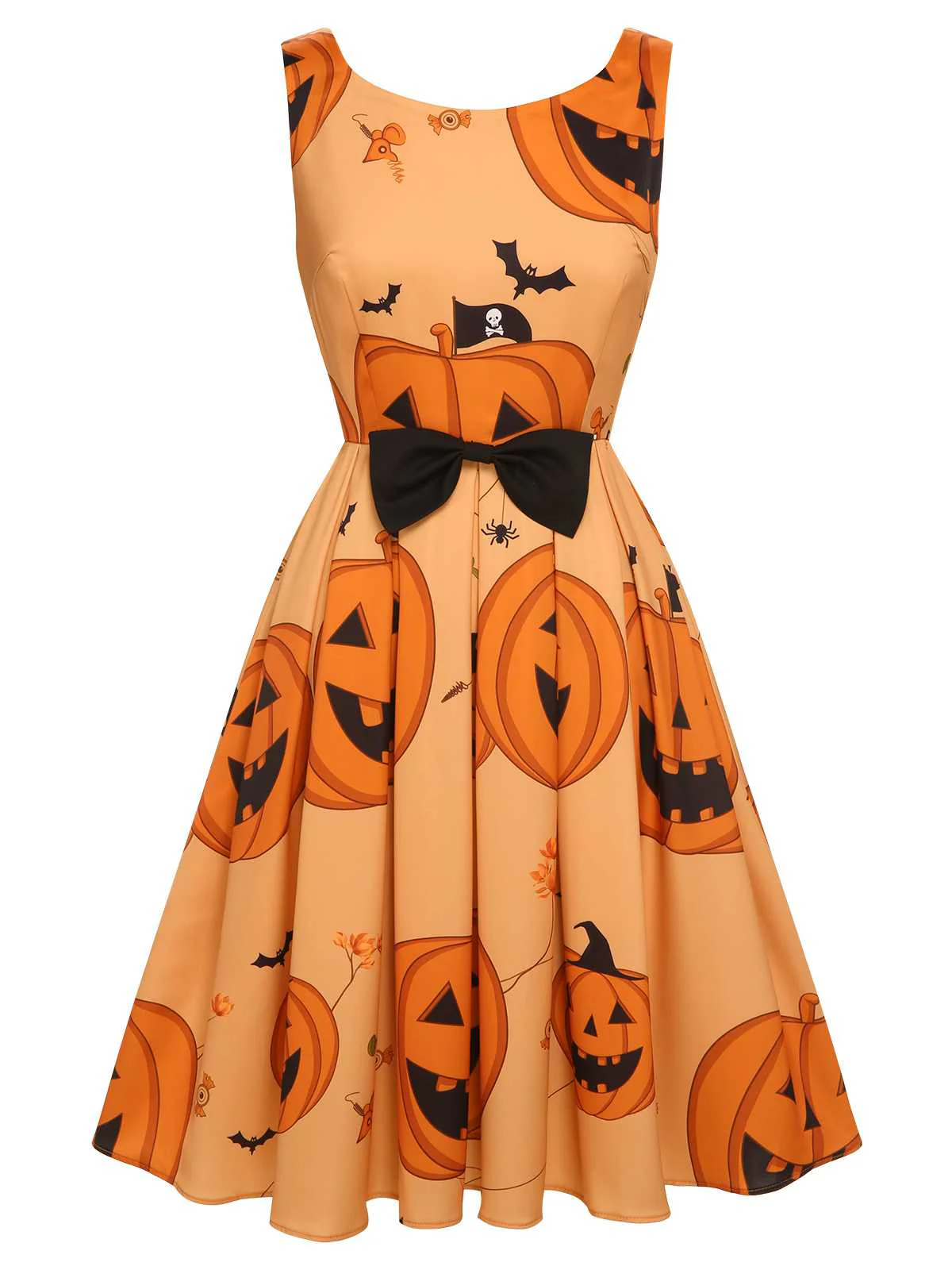 Orangefarbenes ärmelloses 1950er Halloween-Kleid mit Perlenstickerei - Image 2
