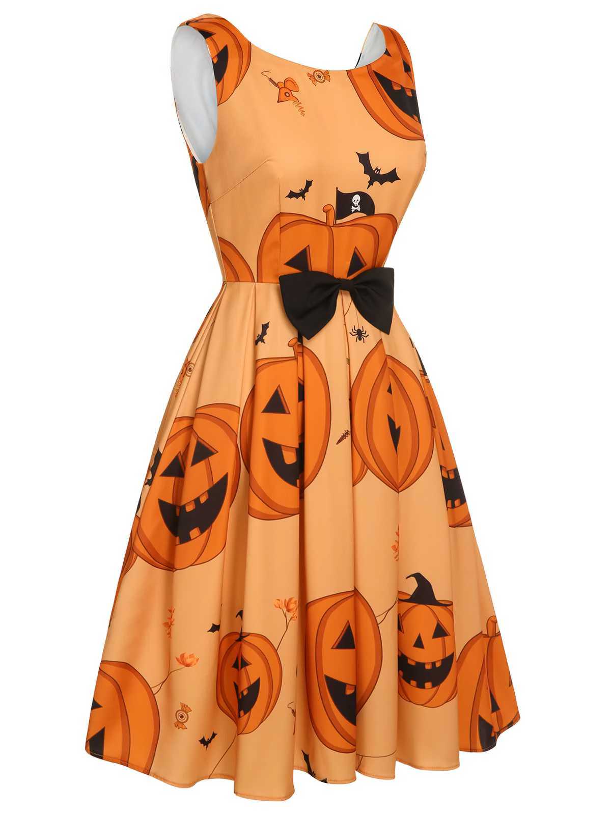 Orangefarbenes ärmelloses 1950er Halloween-Kleid mit Perlenstickerei - Image 3