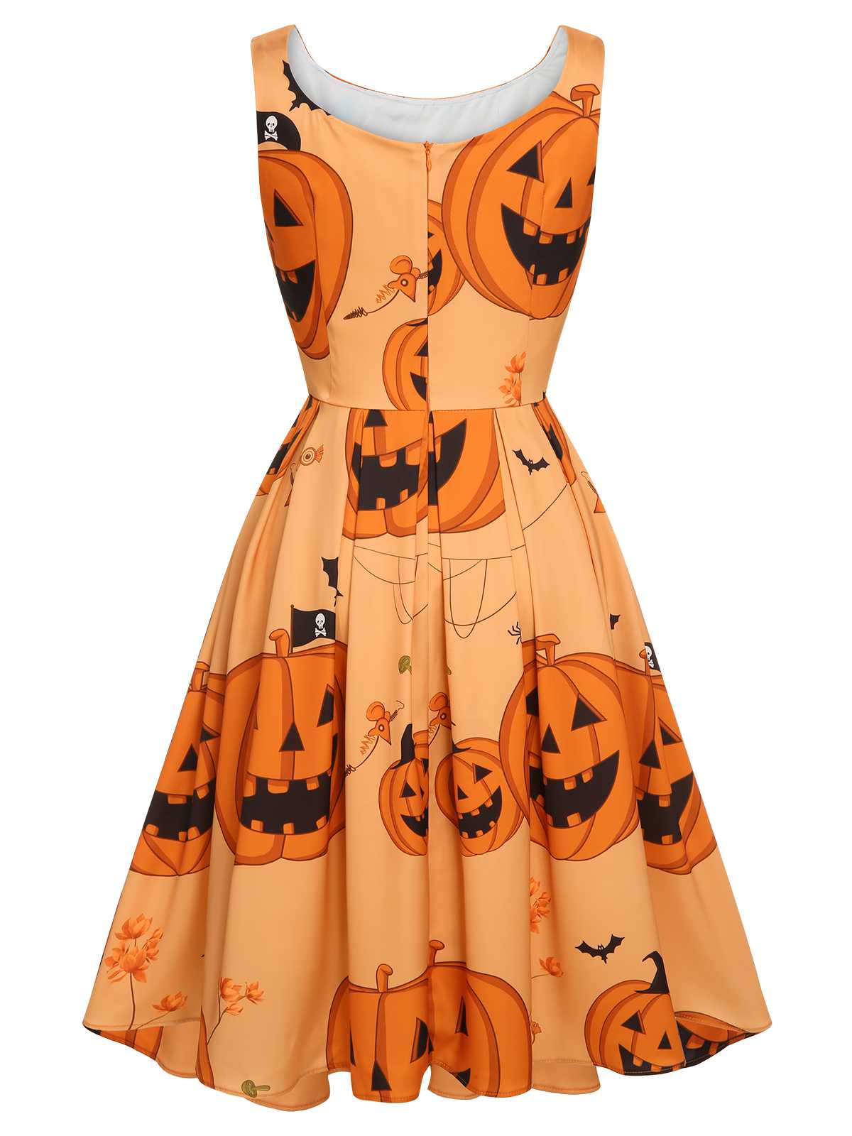 Orangefarbenes ärmelloses 1950er Halloween-Kleid mit Perlenstickerei - Image 4