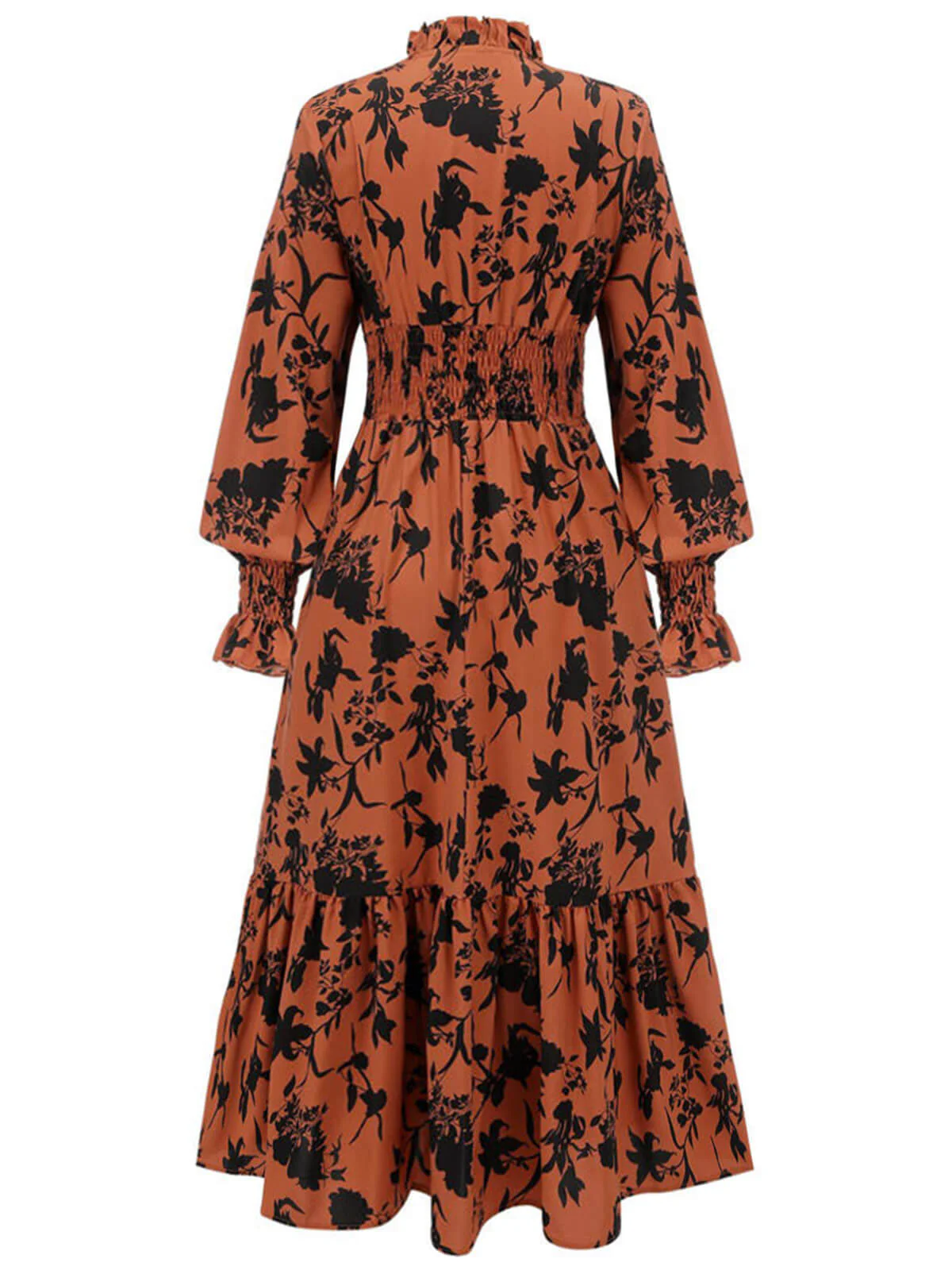 Orangefarbenes geblümtes Kleid mit V-Ausschnitt und hoher Taille 1950er - Image 2