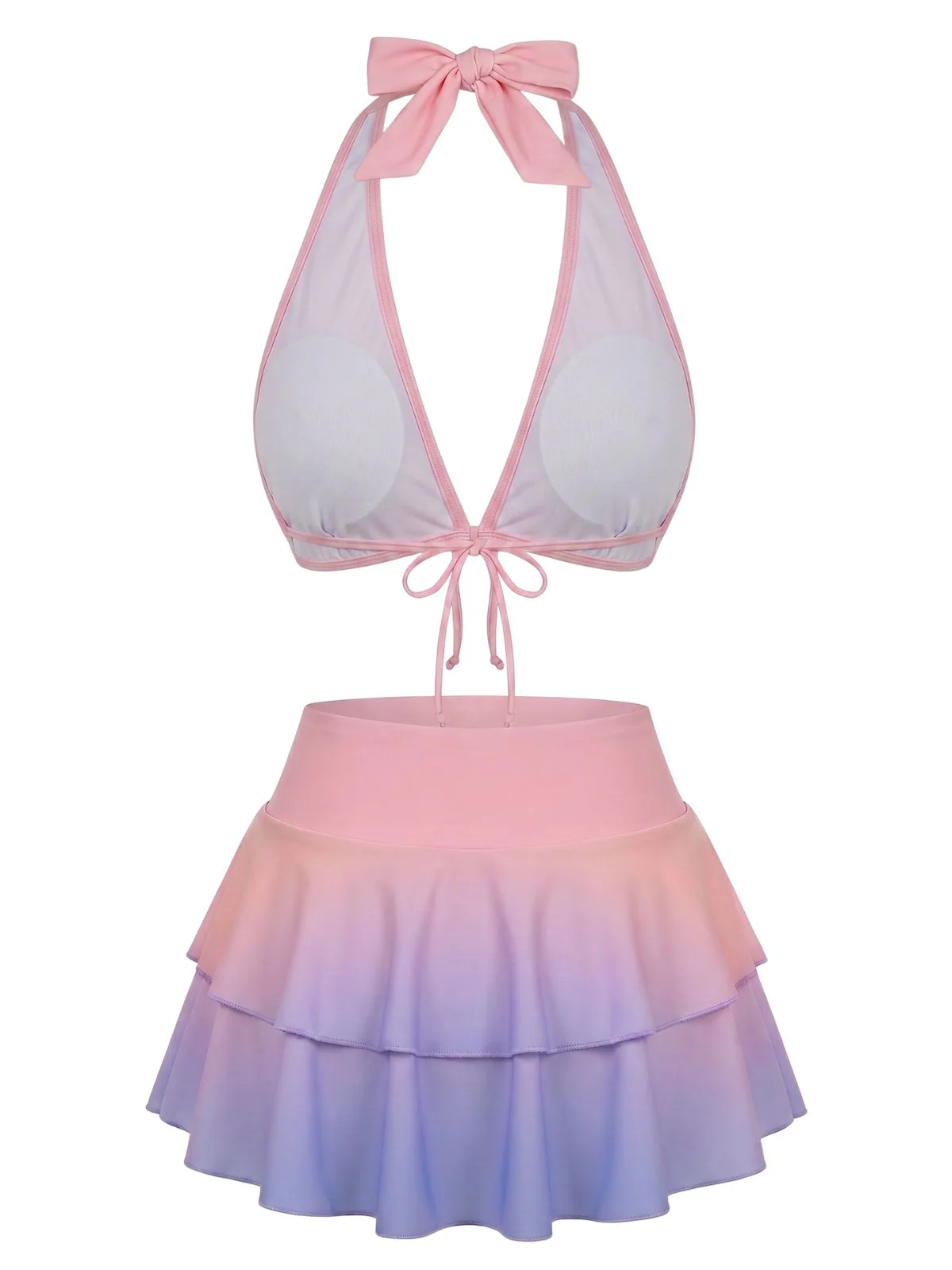 [Vorverkauf] Pastell-Ombre 50er Bikini-Set mit Rüschenrock und Neckholder - Image 3
