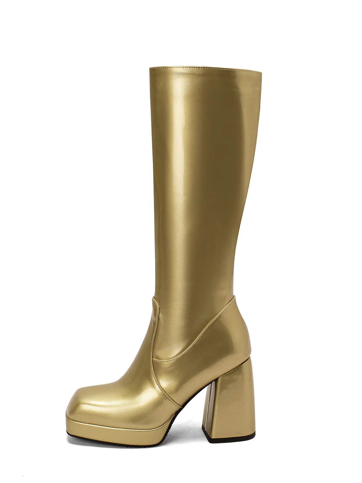 Solide Patent Leder Round Toe Hoher Absatz Stiefel - Image 10