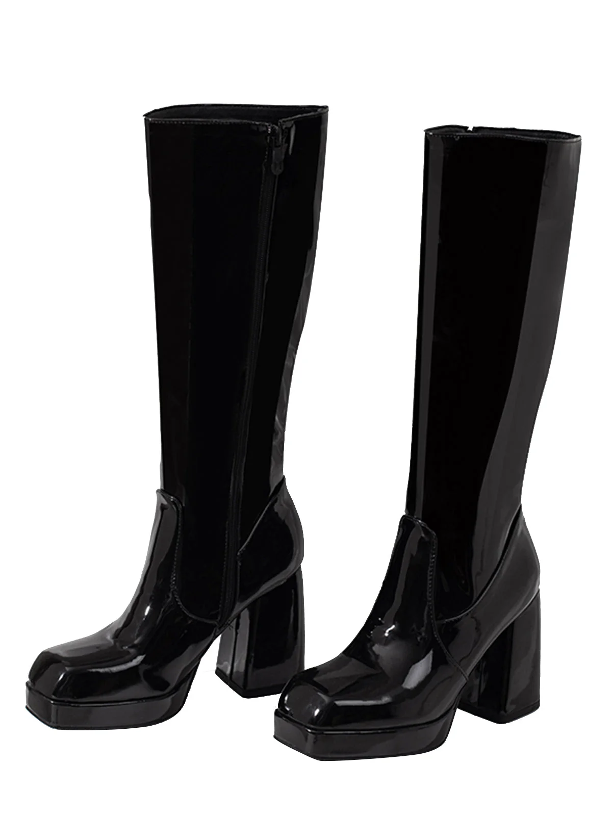Solide Patent Leder Round Toe Hoher Absatz Stiefel - Image 11