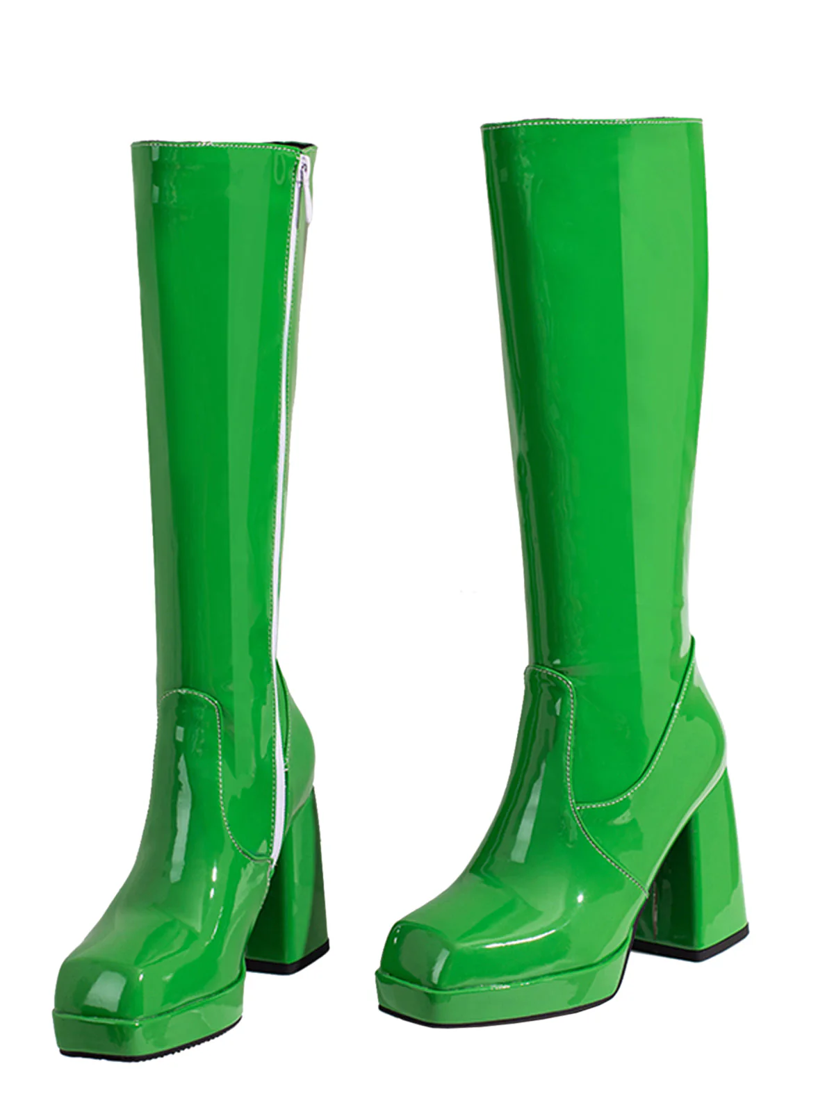Solide Patent Leder Round Toe Hoher Absatz Stiefel - Image 15