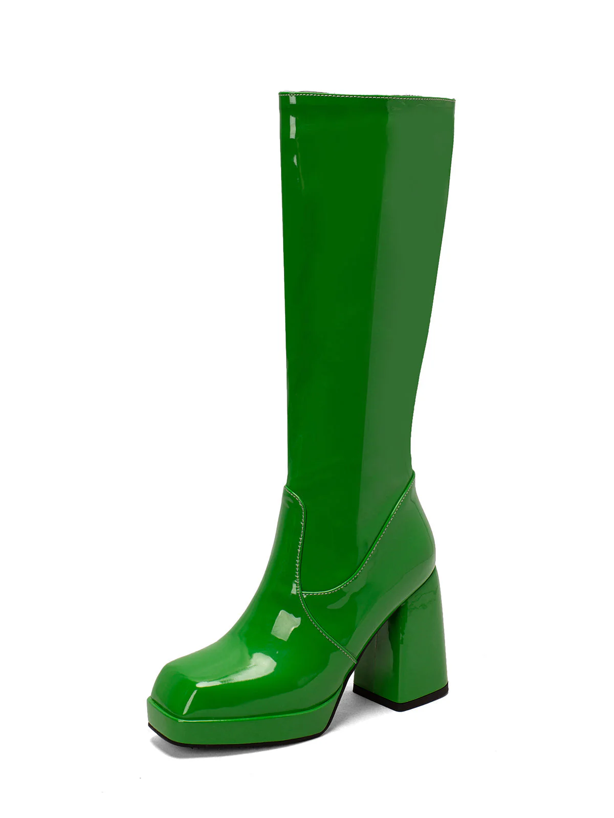 Solide Patent Leder Round Toe Hoher Absatz Stiefel - Image 16