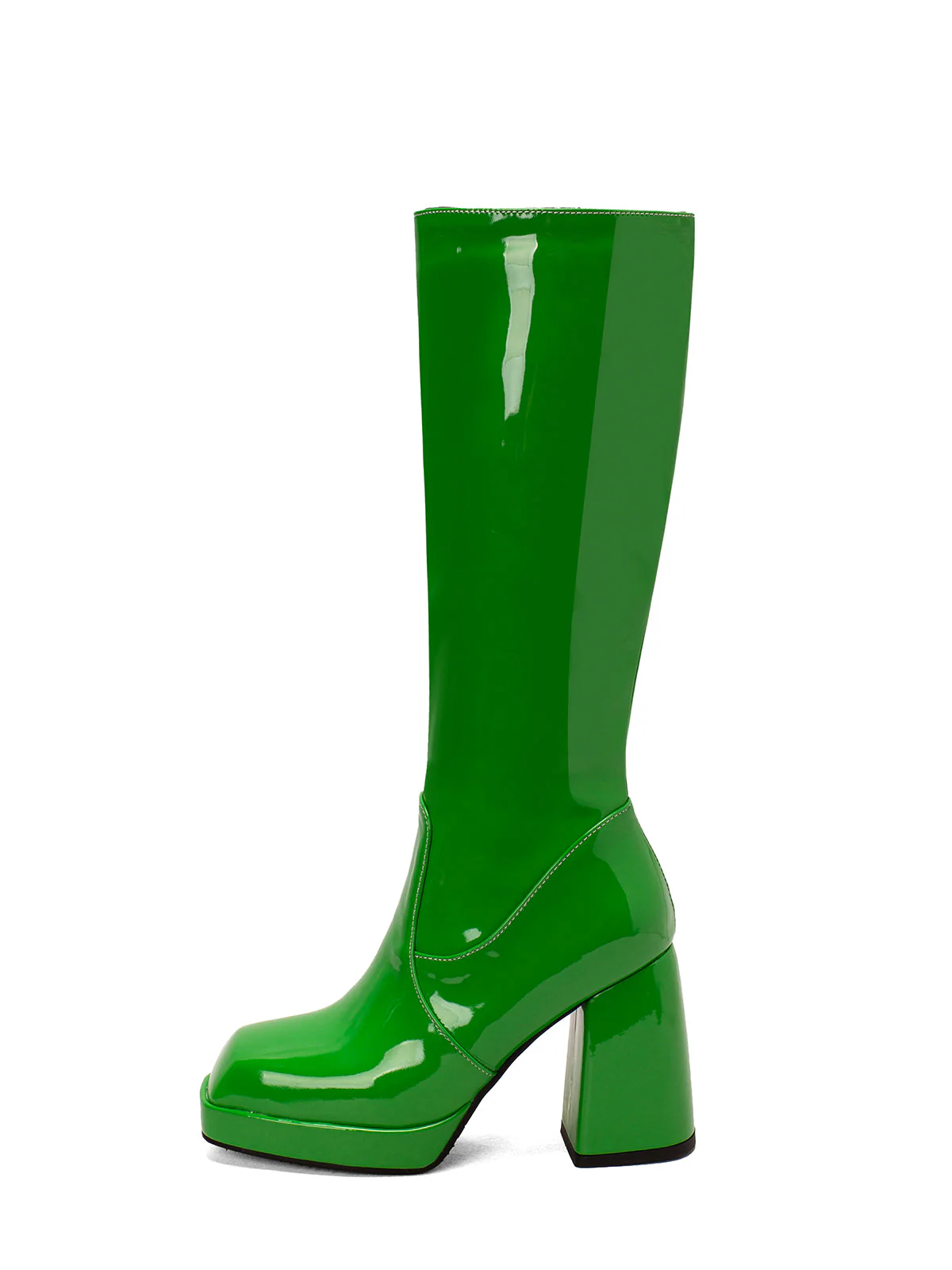 Solide Patent Leder Round Toe Hoher Absatz Stiefel - Image 17