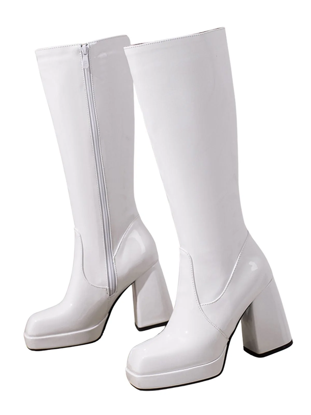 Solide Patent Leder Round Toe Hoher Absatz Stiefel - Image 2