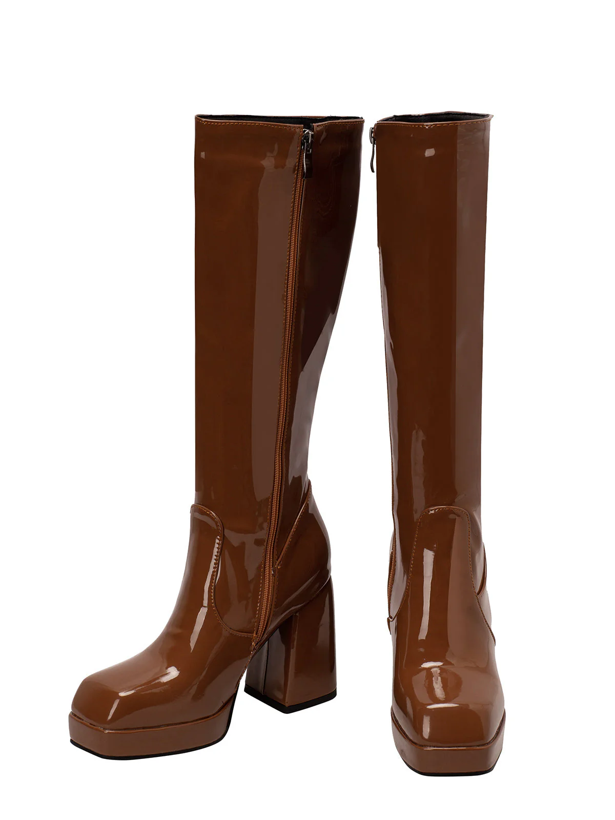 Solide Patent Leder Round Toe Hoher Absatz Stiefel - Image 20