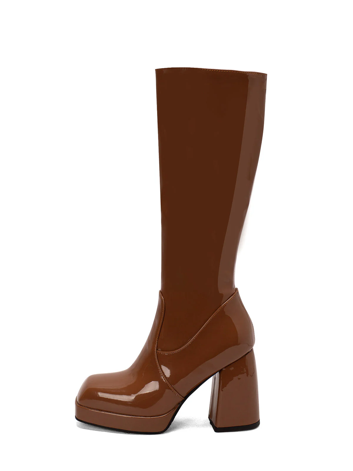 Solide Patent Leder Round Toe Hoher Absatz Stiefel - Image 22