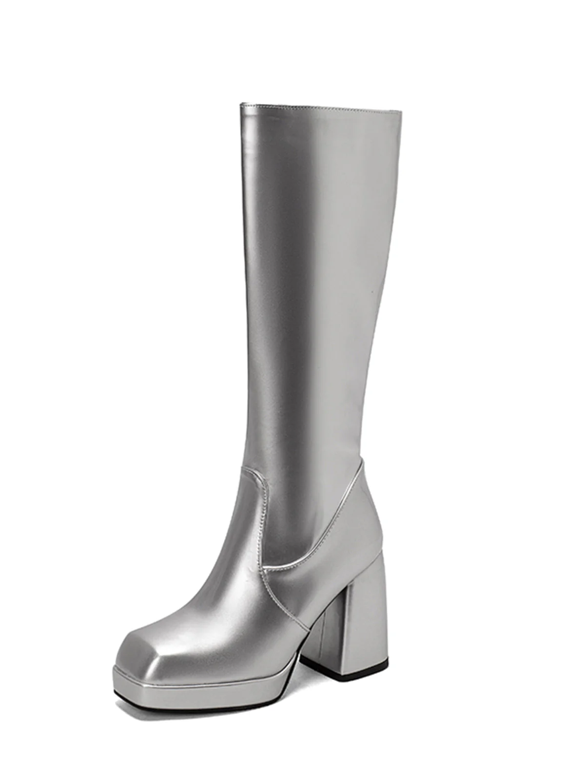 Solide Patent Leder Round Toe Hoher Absatz Stiefel - Image 23