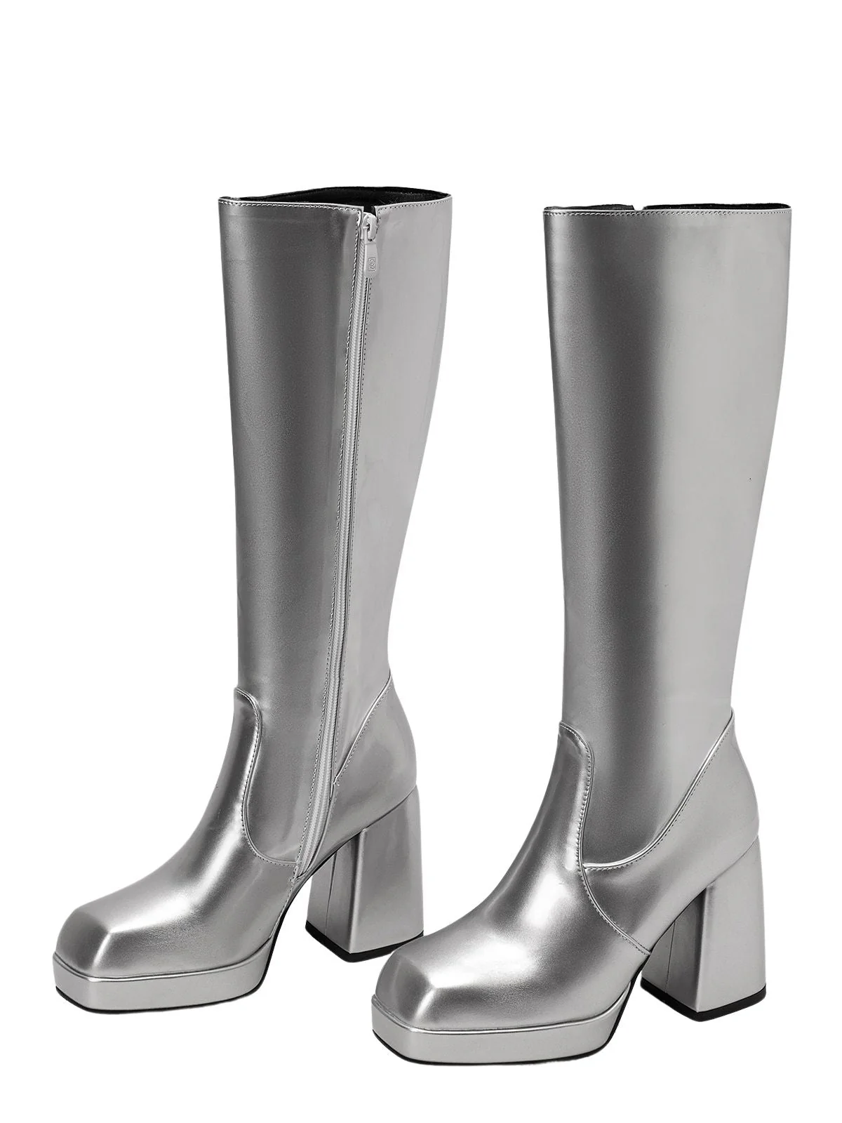 Solide Patent Leder Round Toe Hoher Absatz Stiefel - Image 24