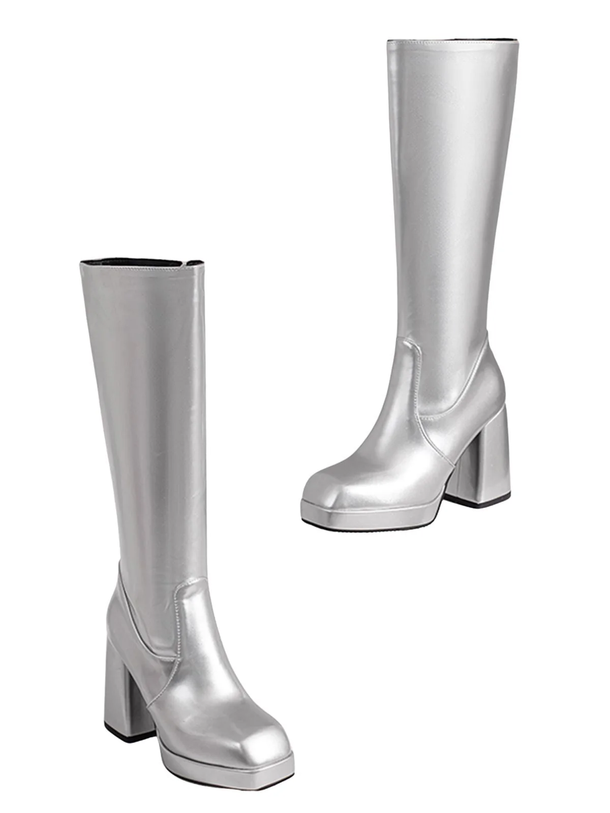 Solide Patent Leder Round Toe Hoher Absatz Stiefel - Image 25