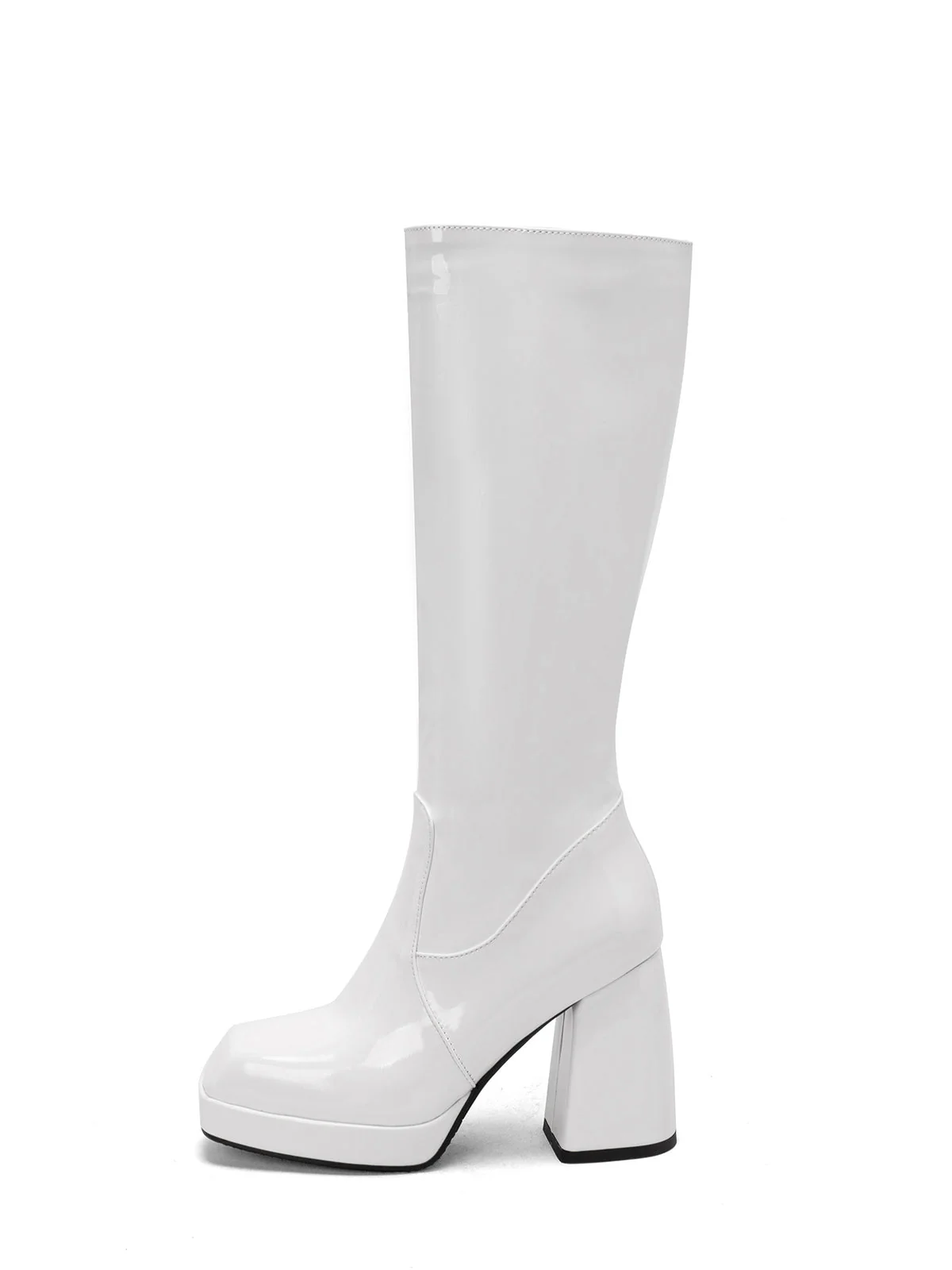 Solide Patent Leder Round Toe Hoher Absatz Stiefel - Image 3