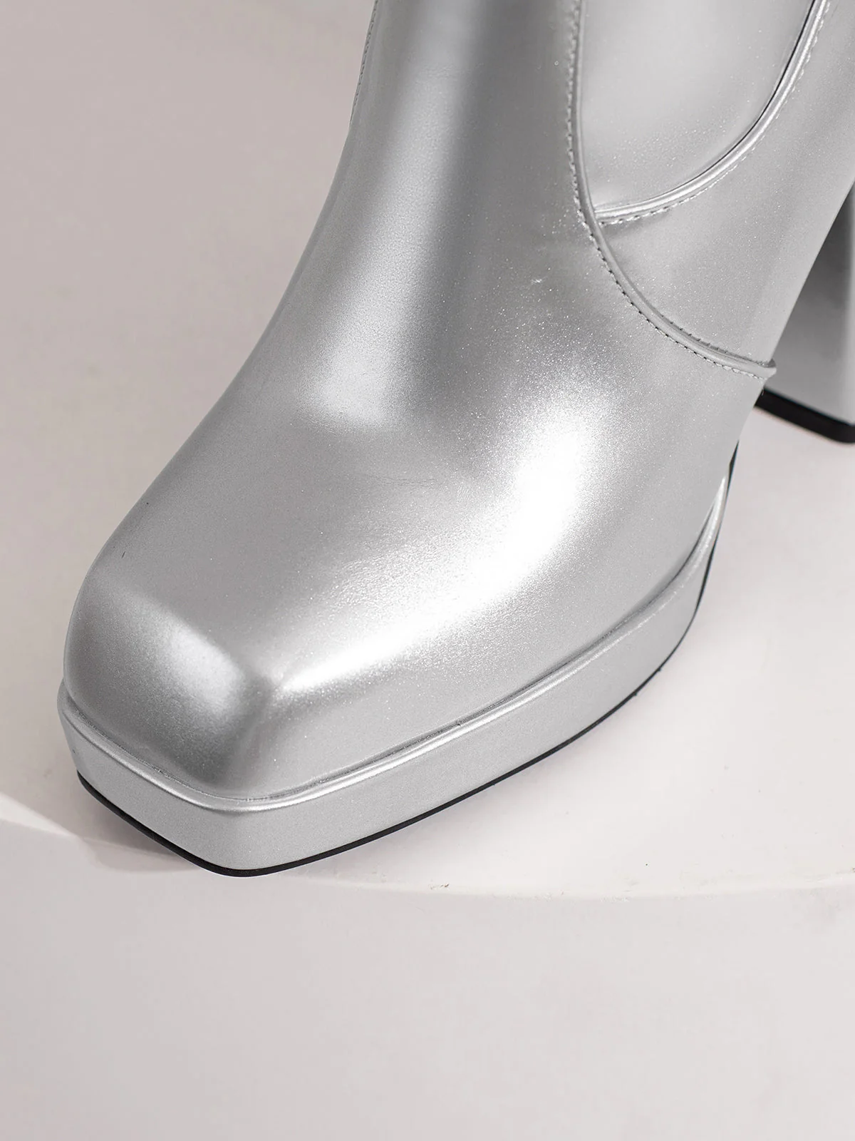 Solide Patent Leder Round Toe Hoher Absatz Stiefel - Image 32