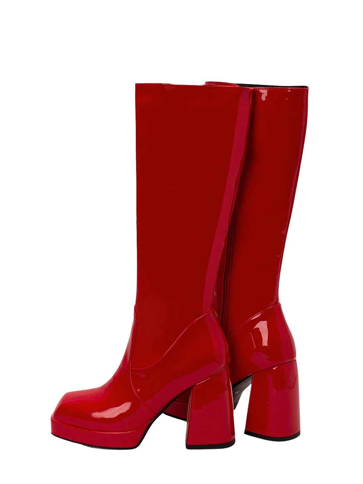 Solide Patent Leder Round Toe Hoher Absatz Stiefel - Image 4