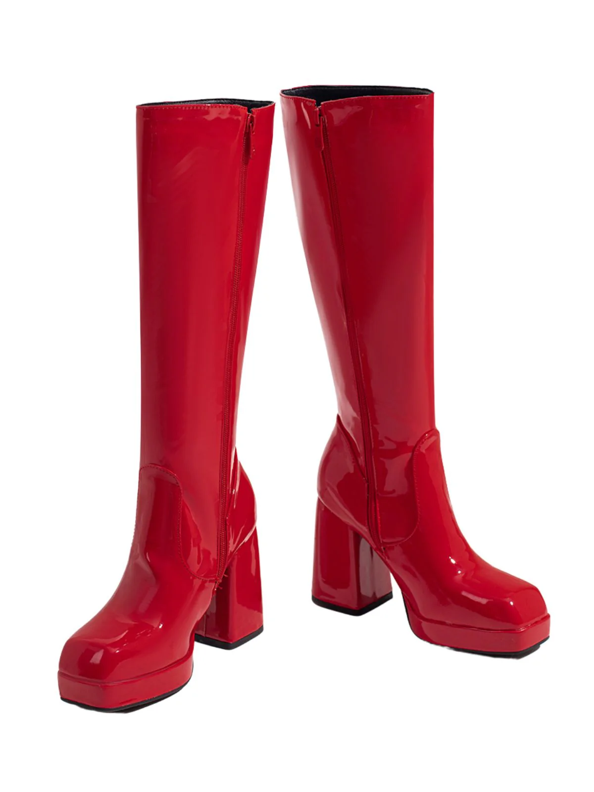 Solide Patent Leder Round Toe Hoher Absatz Stiefel - Image 5
