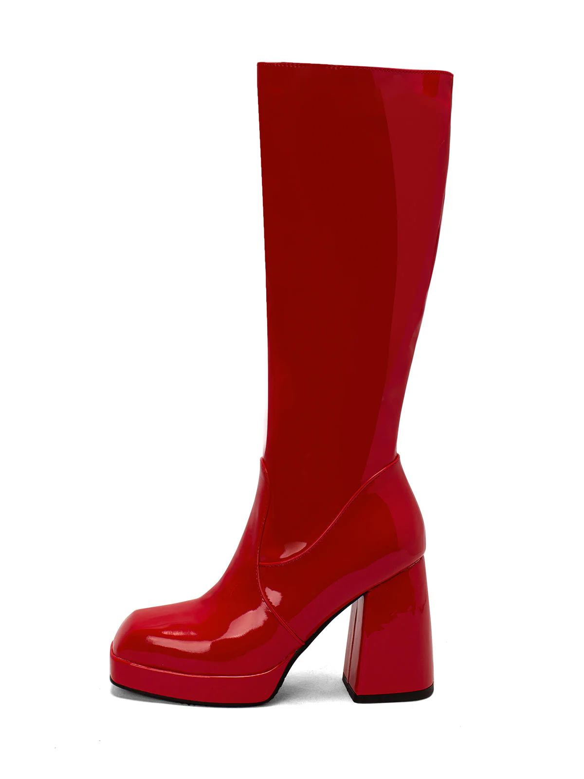 Solide Patent Leder Round Toe Hoher Absatz Stiefel - Image 7