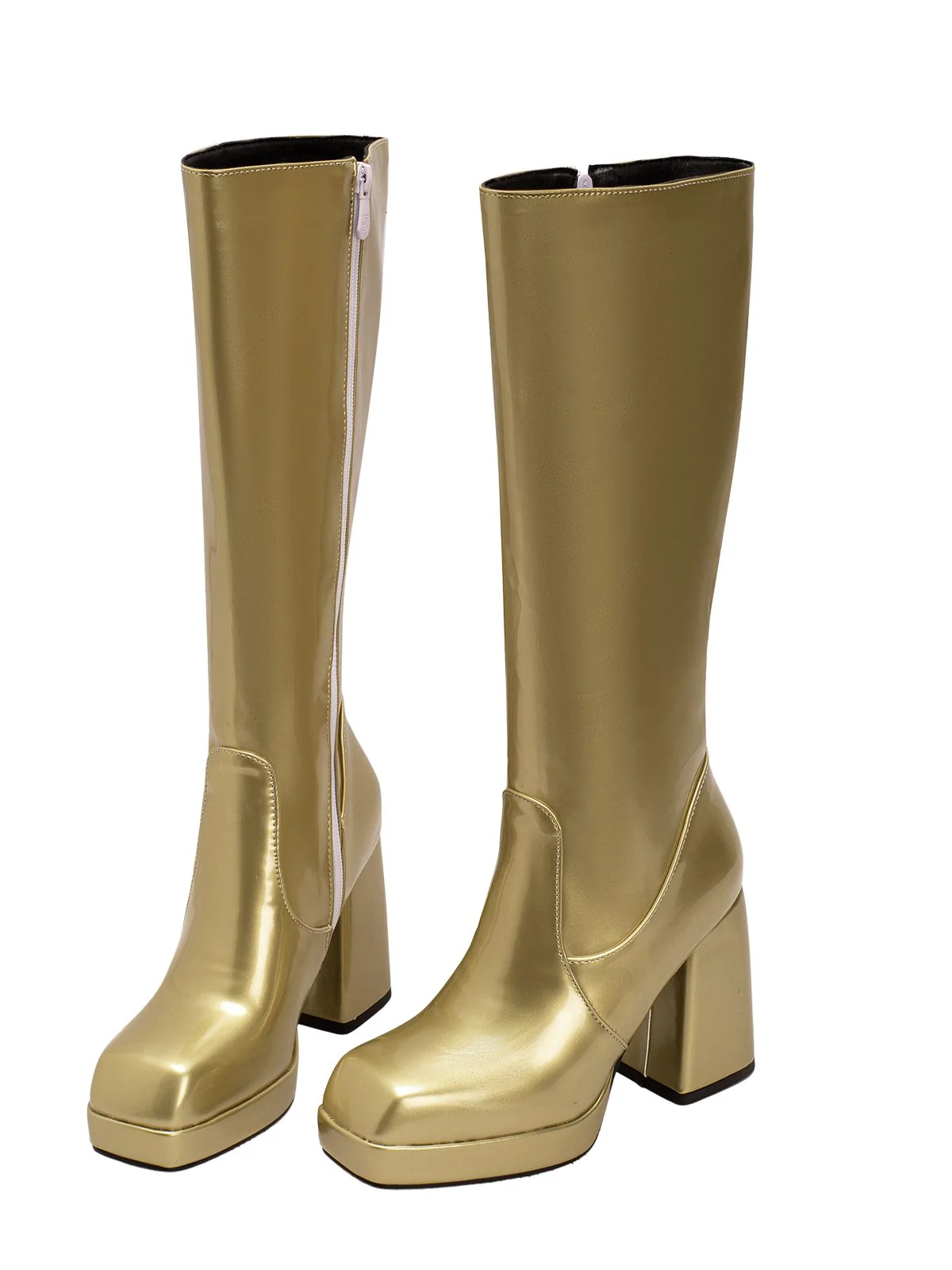Solide Patent Leder Round Toe Hoher Absatz Stiefel - Image 9