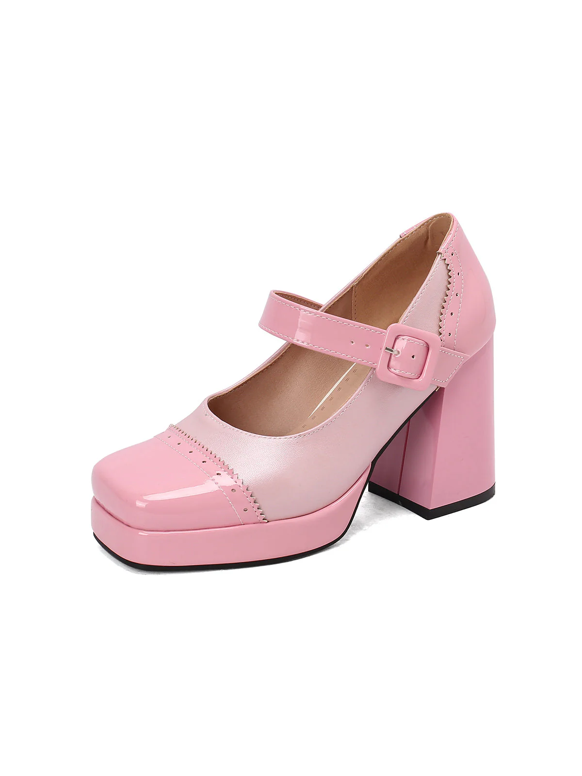 Patent Leder Block Ferse Quadrat Zehe High Heels
