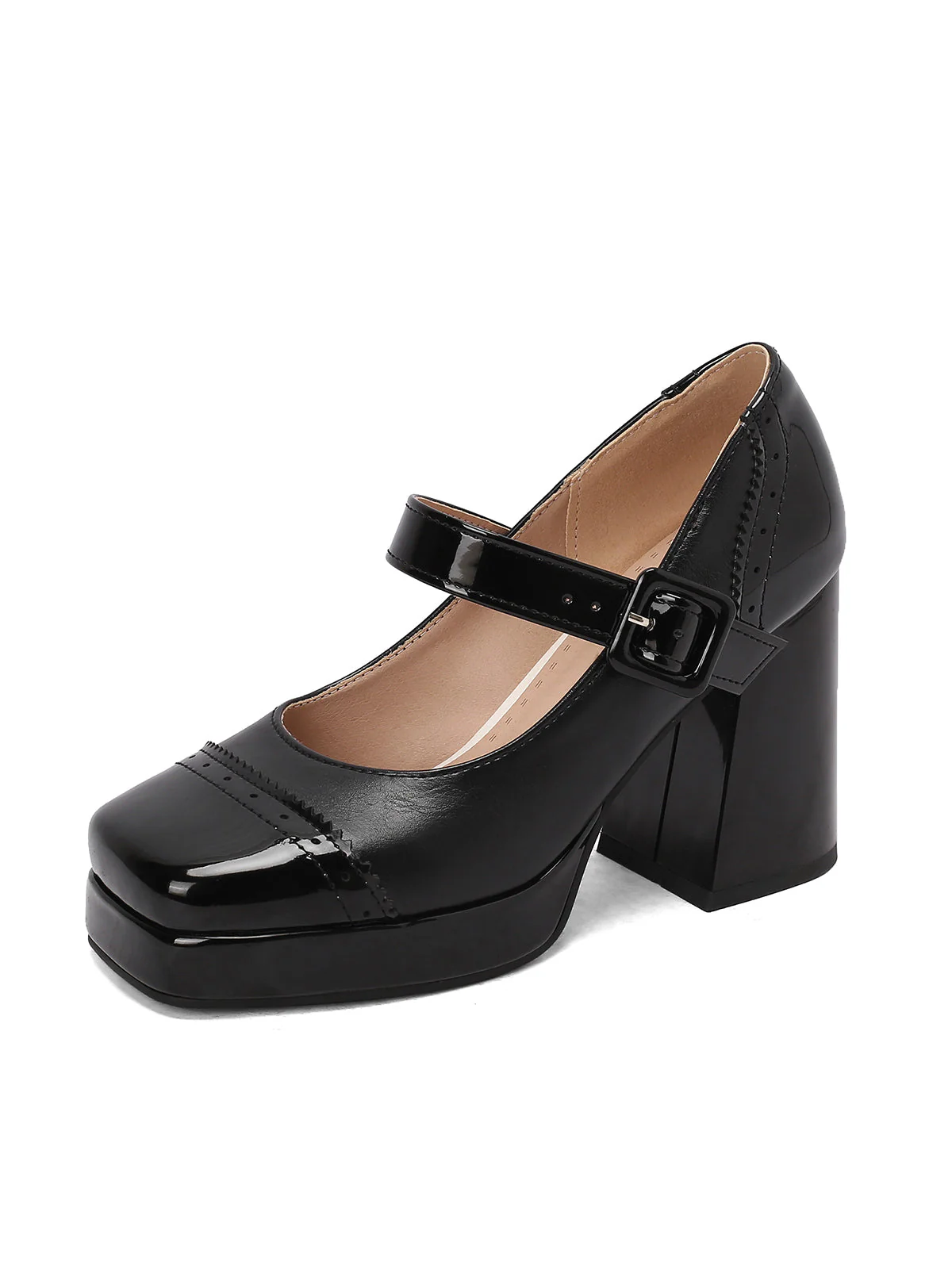 Patent Leder Block Ferse Quadrat Zehe High Heels - Image 2