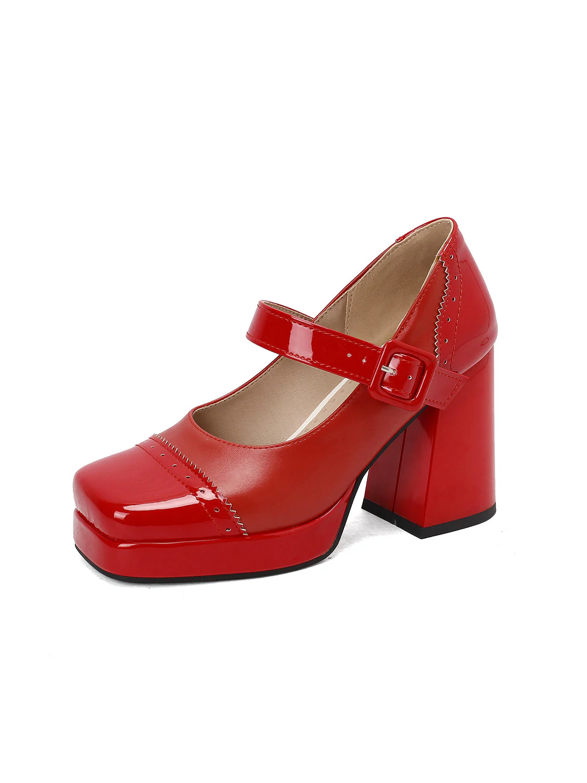 Patent Leder Block Ferse Quadrat Zehe High Heels - Image 3