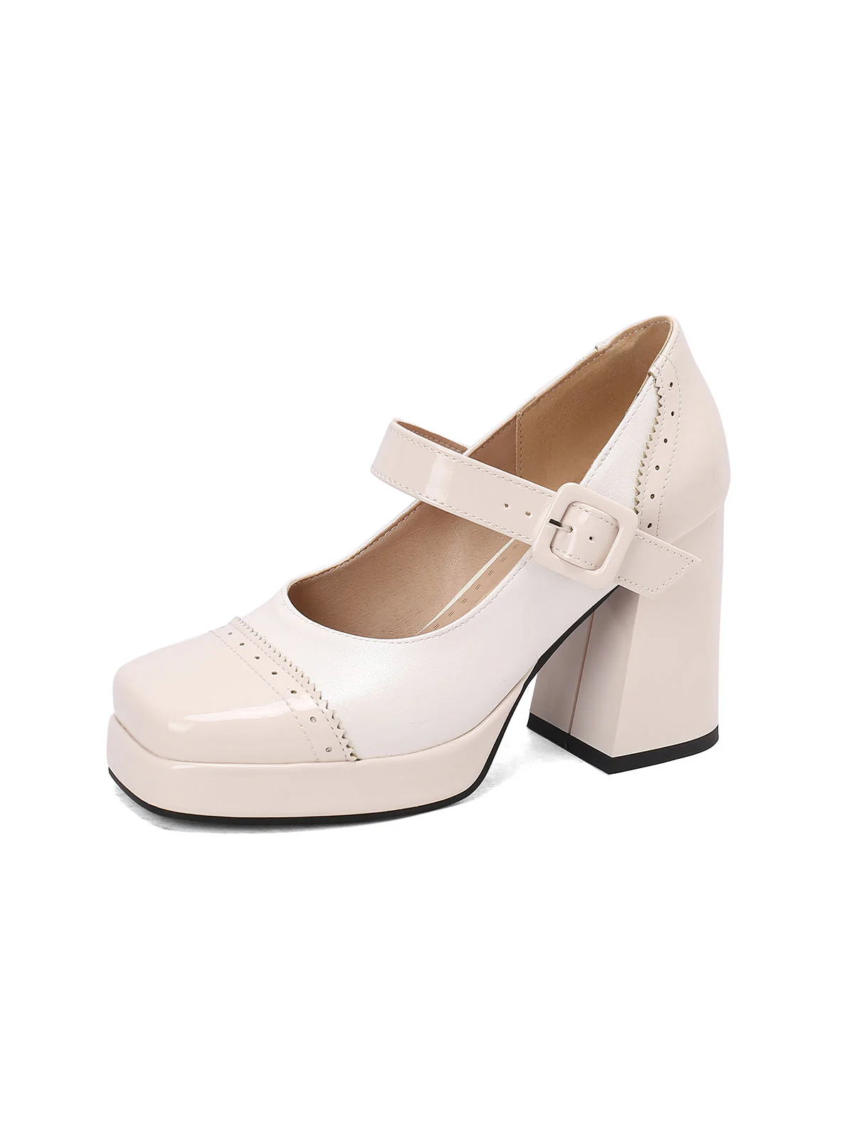 Patent Leder Block Ferse Quadrat Zehe High Heels - Image 5