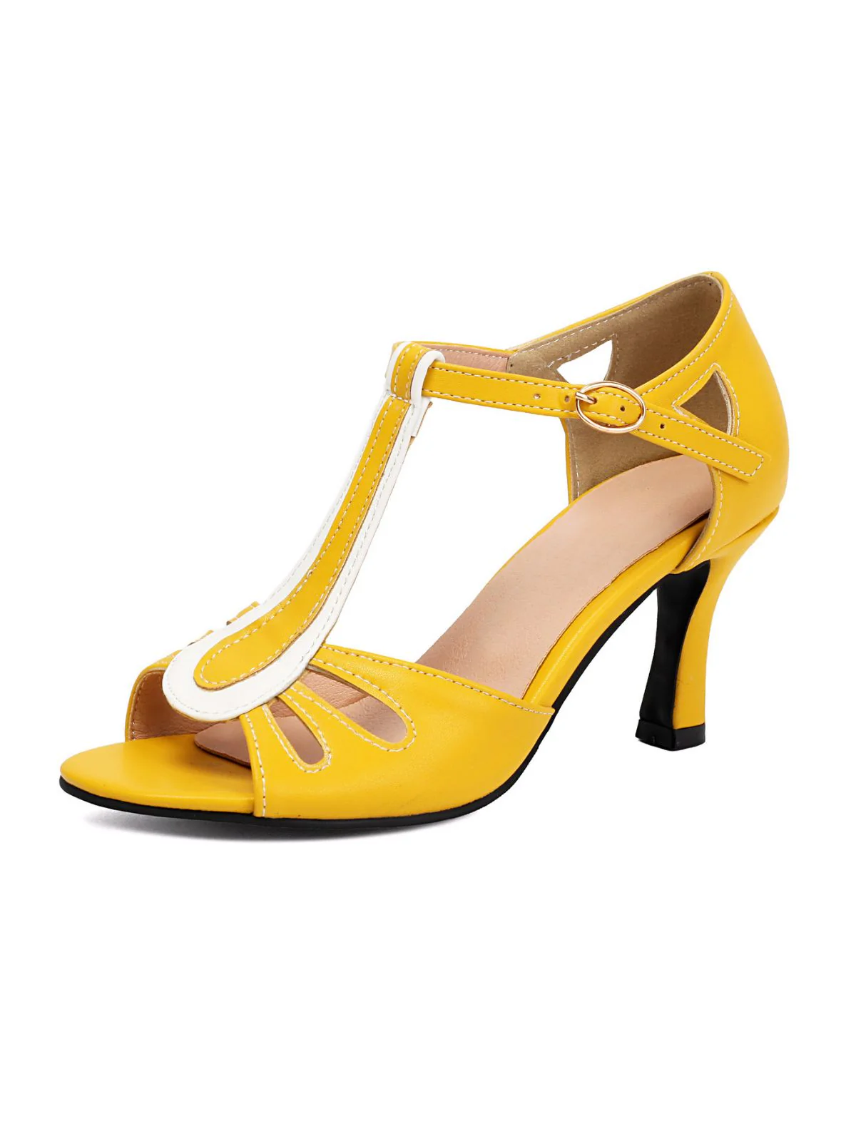 Peep Toe Ausgeschnitten Farbblock T-Steg Absätze - Image 11