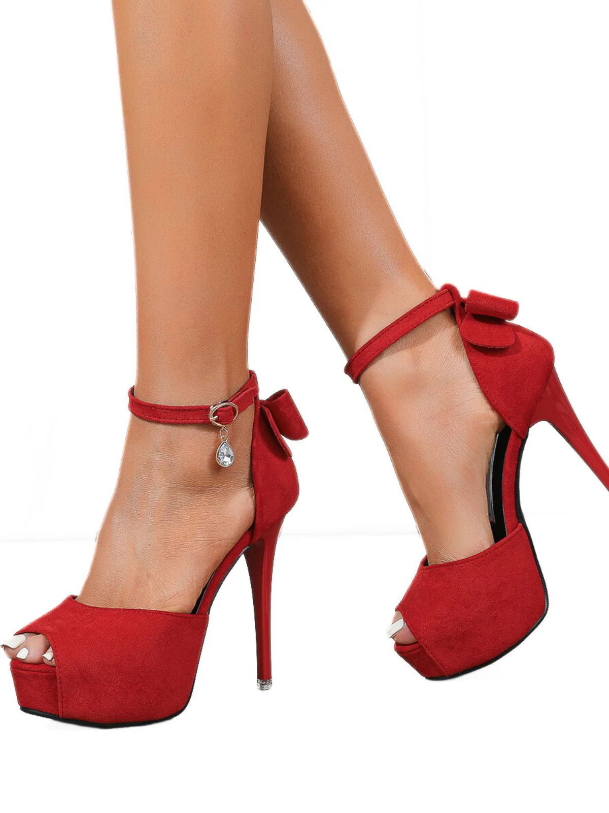 Peeptoe Kristall Bogen Hoch Absätze Schuhe - Image 7