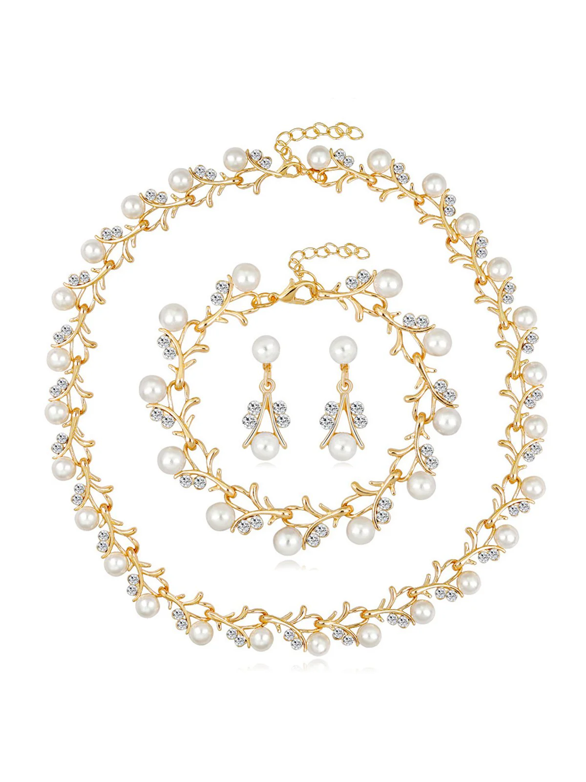 Perle Strasssteine Weinrebenform Halskette & Armband & Ohrringe Set - Image 2