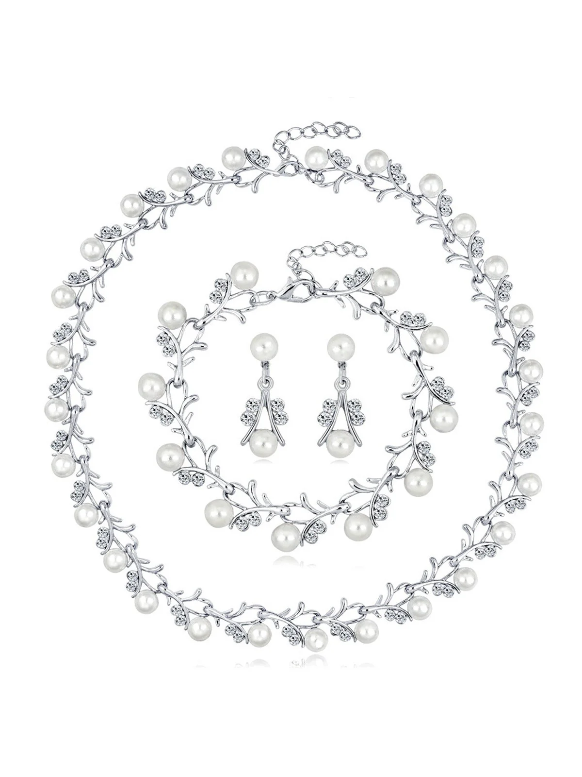 Perle Strasssteine Weinrebenform Halskette & Armband & Ohrringe Set - Image 3