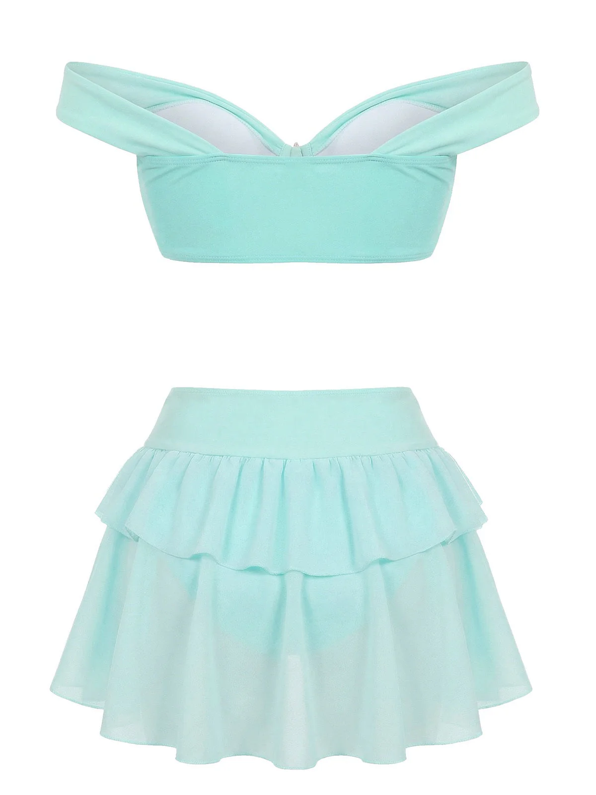 70er Bikini-Set mit Jasmin, schulterfrei und Rüschen in Türkis - Image 2