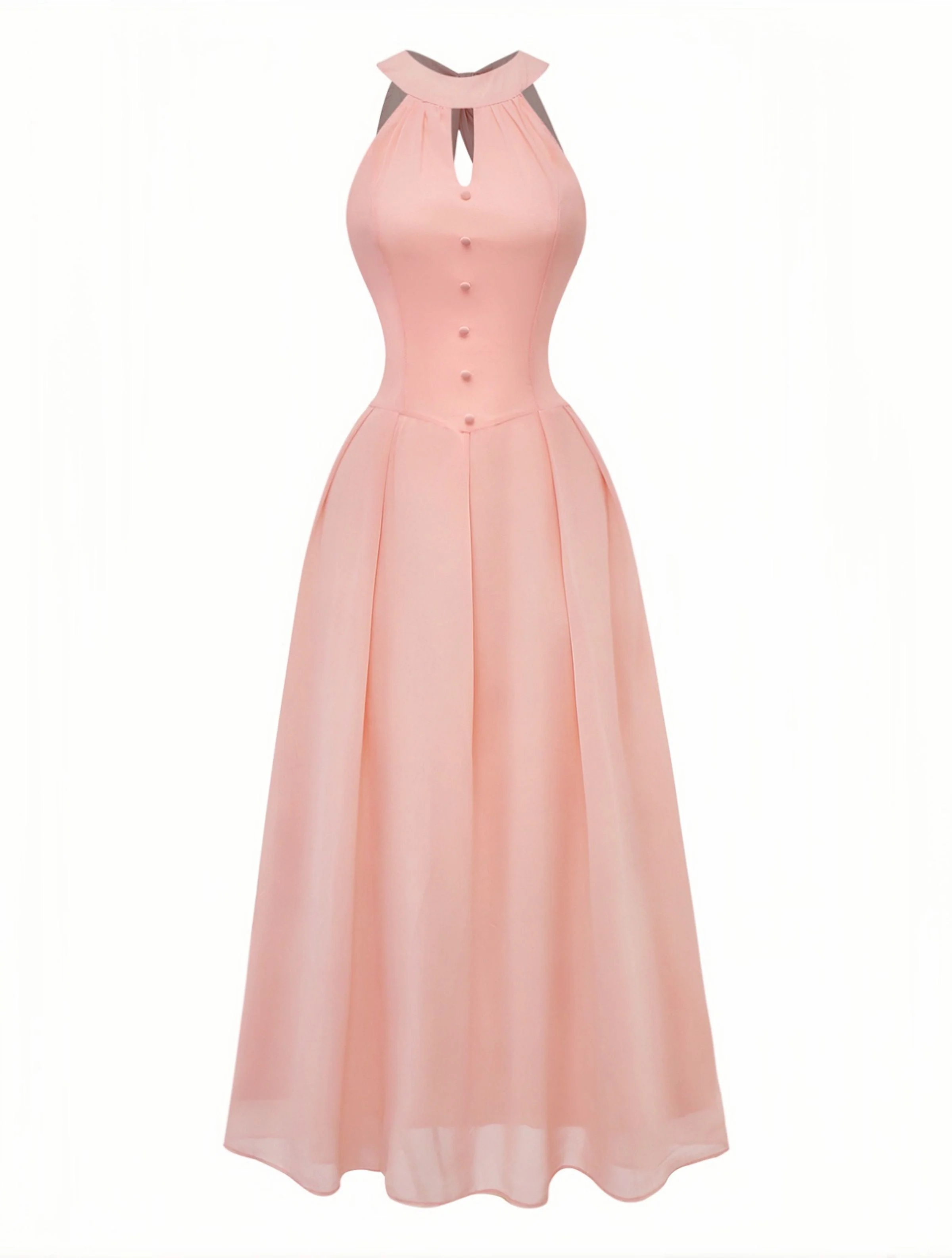 Pfirsich 1940er Halter Cutout Knopfleiste Maxi Kleid - Image 2