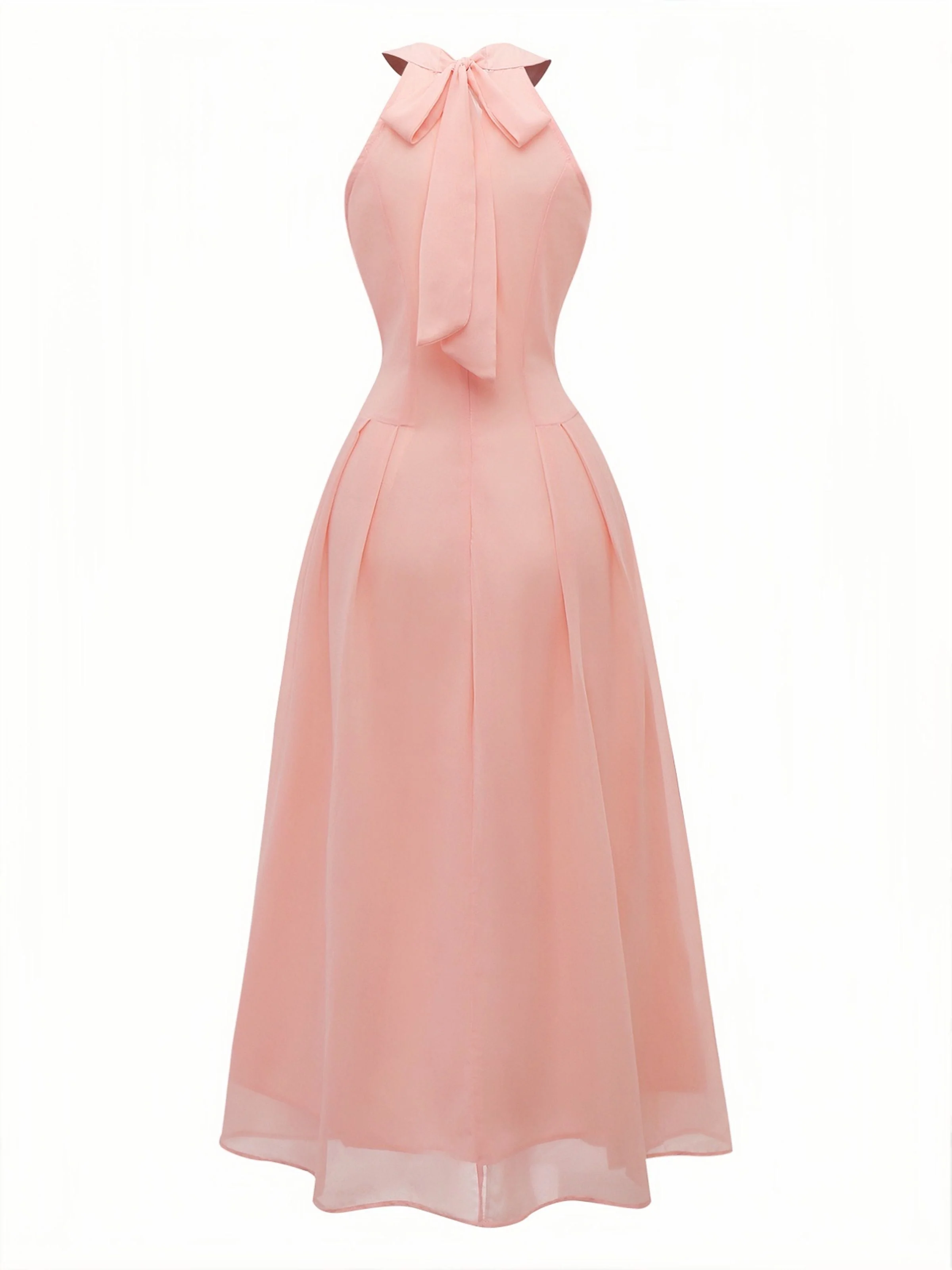 Pfirsich 1940er Halter Cutout Knopfleiste Maxi Kleid - Image 3